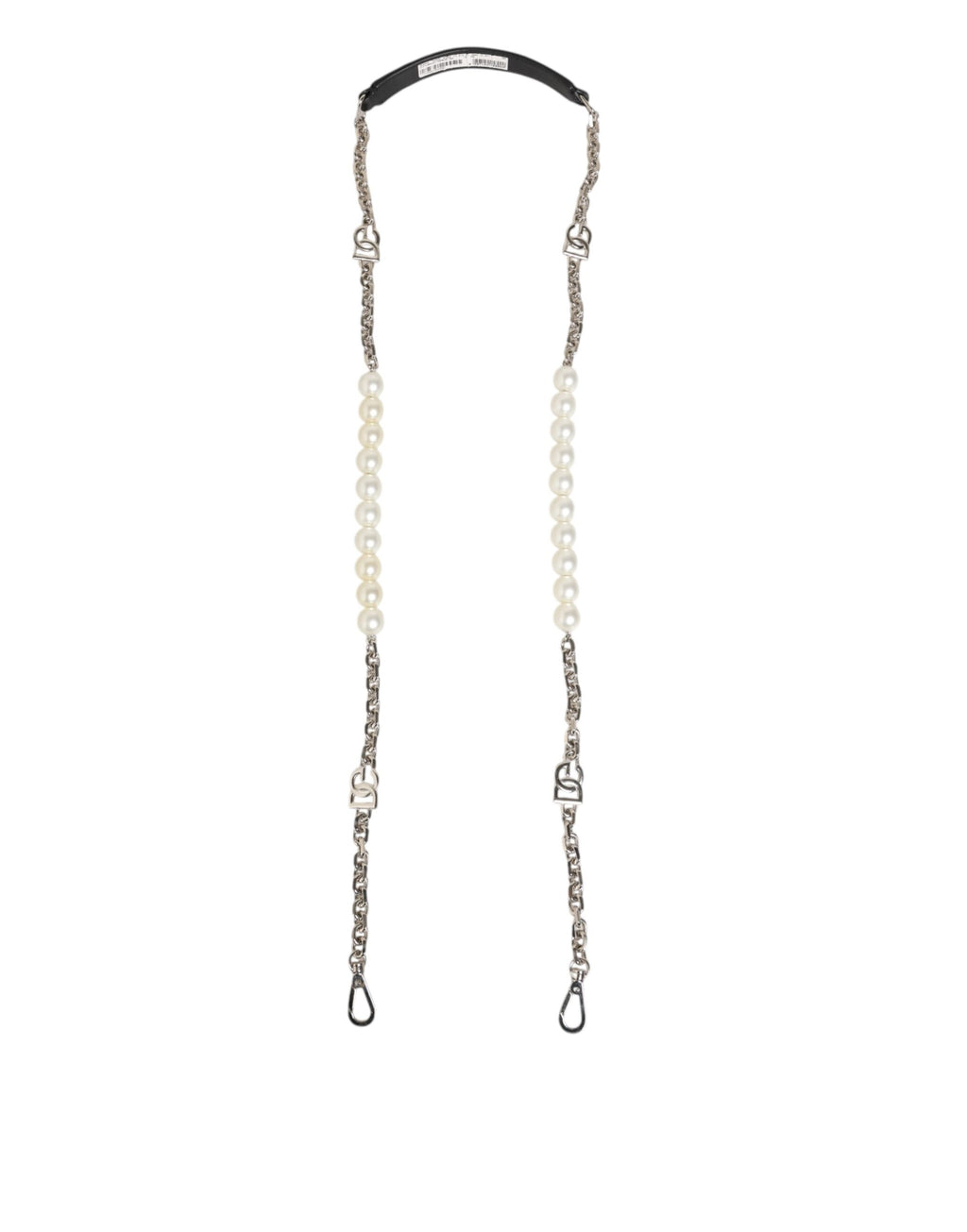 Sangle d'épaule en cuir noir de Dolce & Gabbana avec chaîne de perles pour sac à main.