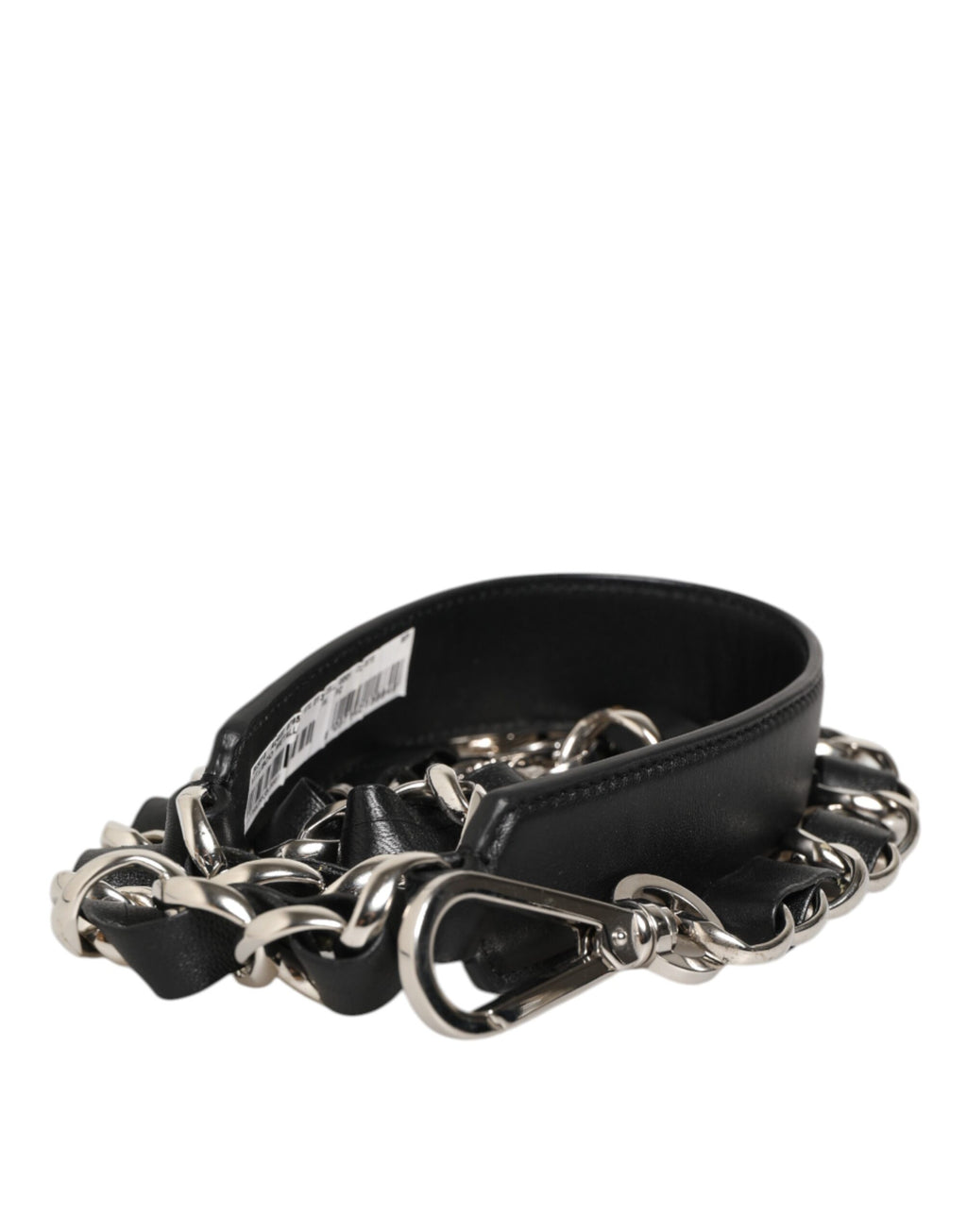 Sangle d'épaule en cuir noir avec chaîne argentée pour sac Dolce & Gabbana, accessoire élégant et tendance.