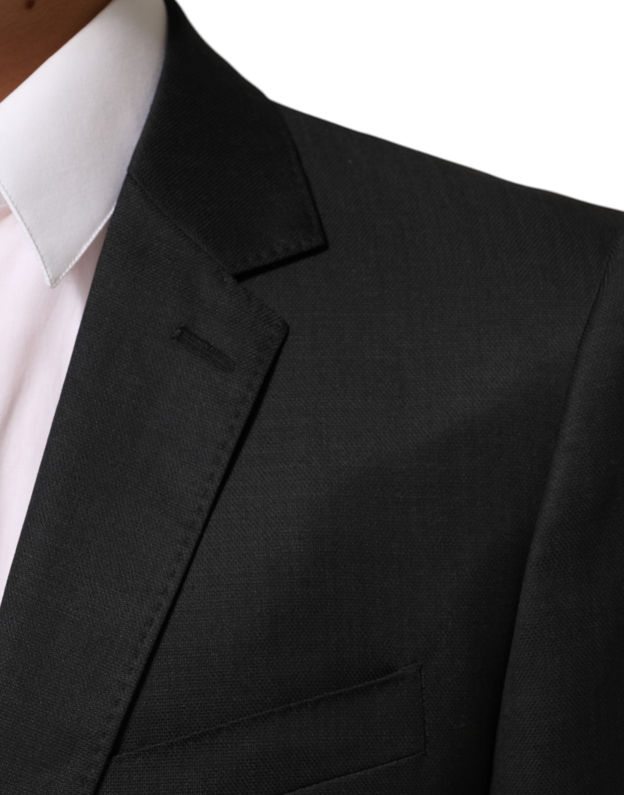 Manteau homme noir Dolce & Gabbana Martini blazer à un seul bouton, coupe élégante et ajustée, vue de face.
