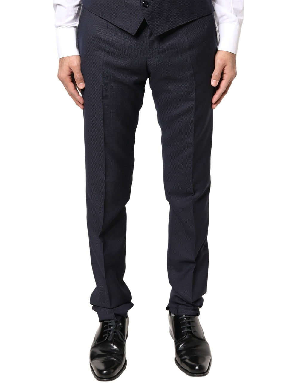 Pantalon homme Dolce & Gabbana en laine grise, pantalon formel élégant avec coupe classique et finition soignée.
