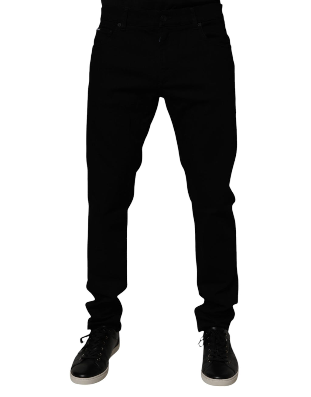 Jeans pour homme Dolce & Gabbana en coton stretch noir, coupe skinny, style denim, visible sur le produit.