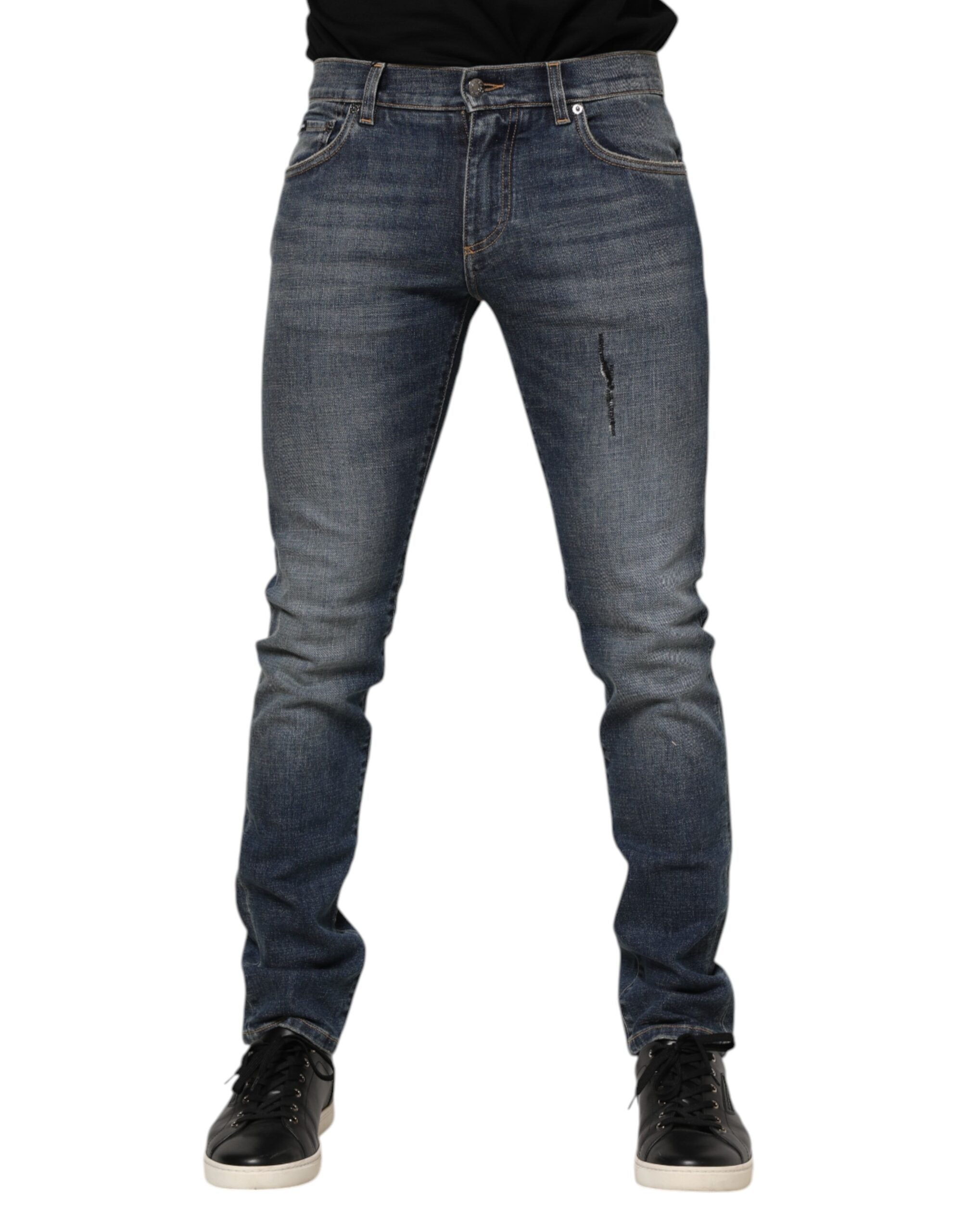 Jean skinny en denim en coton lavé bleu de Dolce & Gabbana pour homme, coupe ajustée et style moderne.