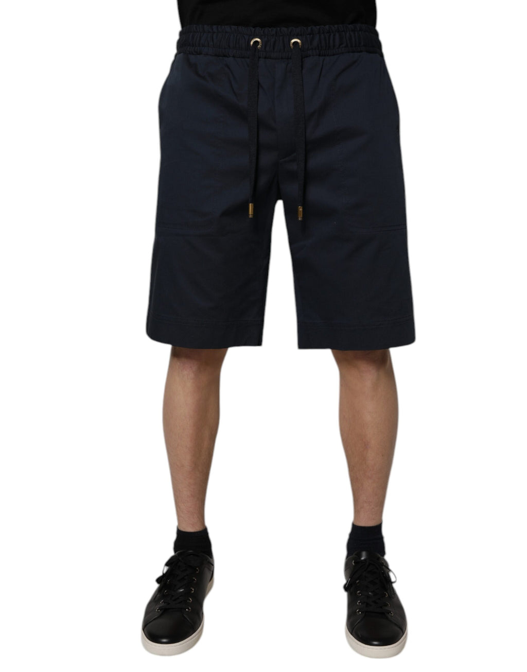 Shorts bermuda en coton stretch bleu marine de Dolce & Gabbana pour homme, avec coupe ajustée et détails élégants.