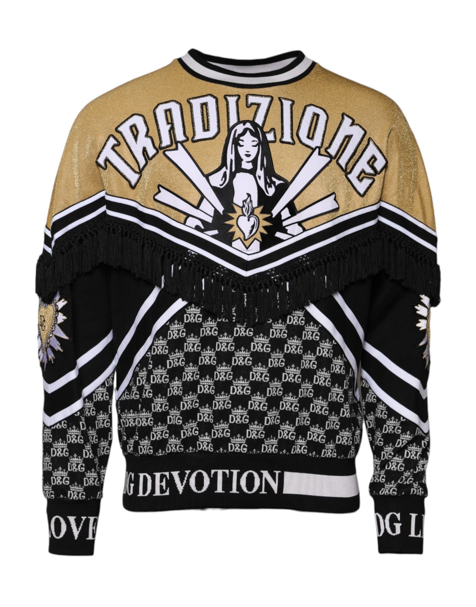 Sweat-shirt Dolce & Gabbana Multicolore Tradizione E Devotion avec motifs colorés et logo sur fond blanc.