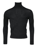 Pull en laine noir Dolce & Gabbana à col roulé pour homme, détail élégant et texture douce visible sur le pull.