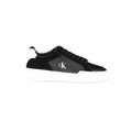 Chaussures sneakers en cuir noir pour homme de la marque Calvin Klein, vue de face avec détails du design.