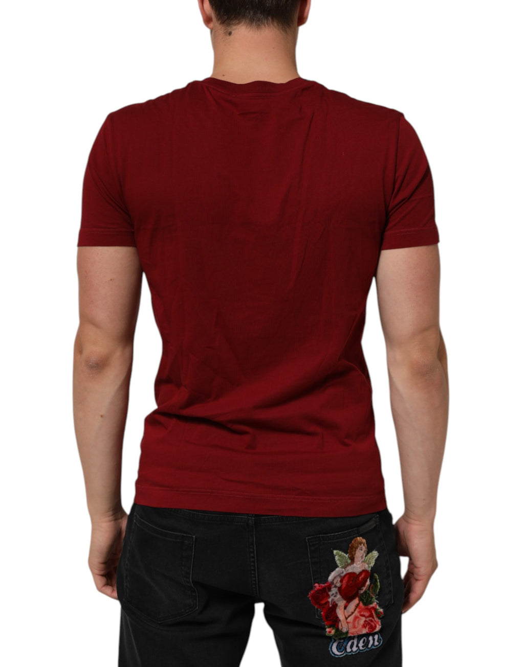 T-shirt en coton bordeaux à col rond à manches courtes de Dolce & Gabbana, style décontracté et élégant.