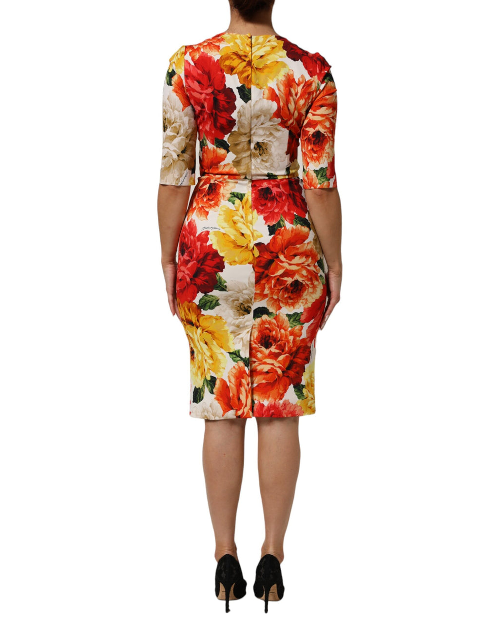 Robe fourreau en viscose à imprimé floral multicolore de Dolce & Gabbana, vêtement élégant et coloré.