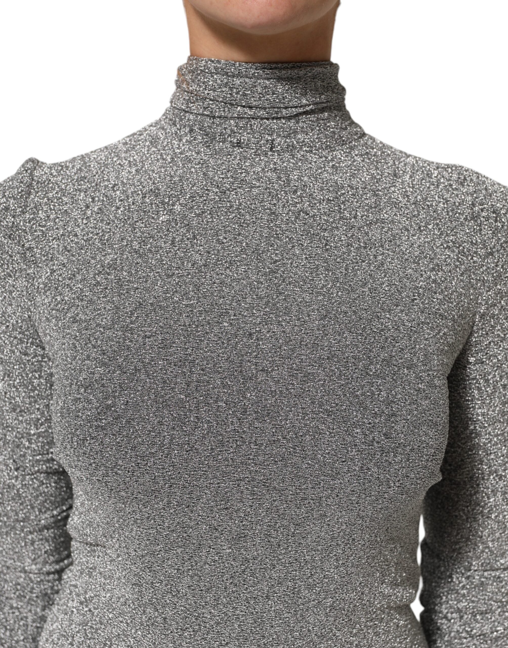 Robe coupe ajustée en nylon gris à manches longues de Dolce & Gabbana, élégante et sophistiquée pour femmes.