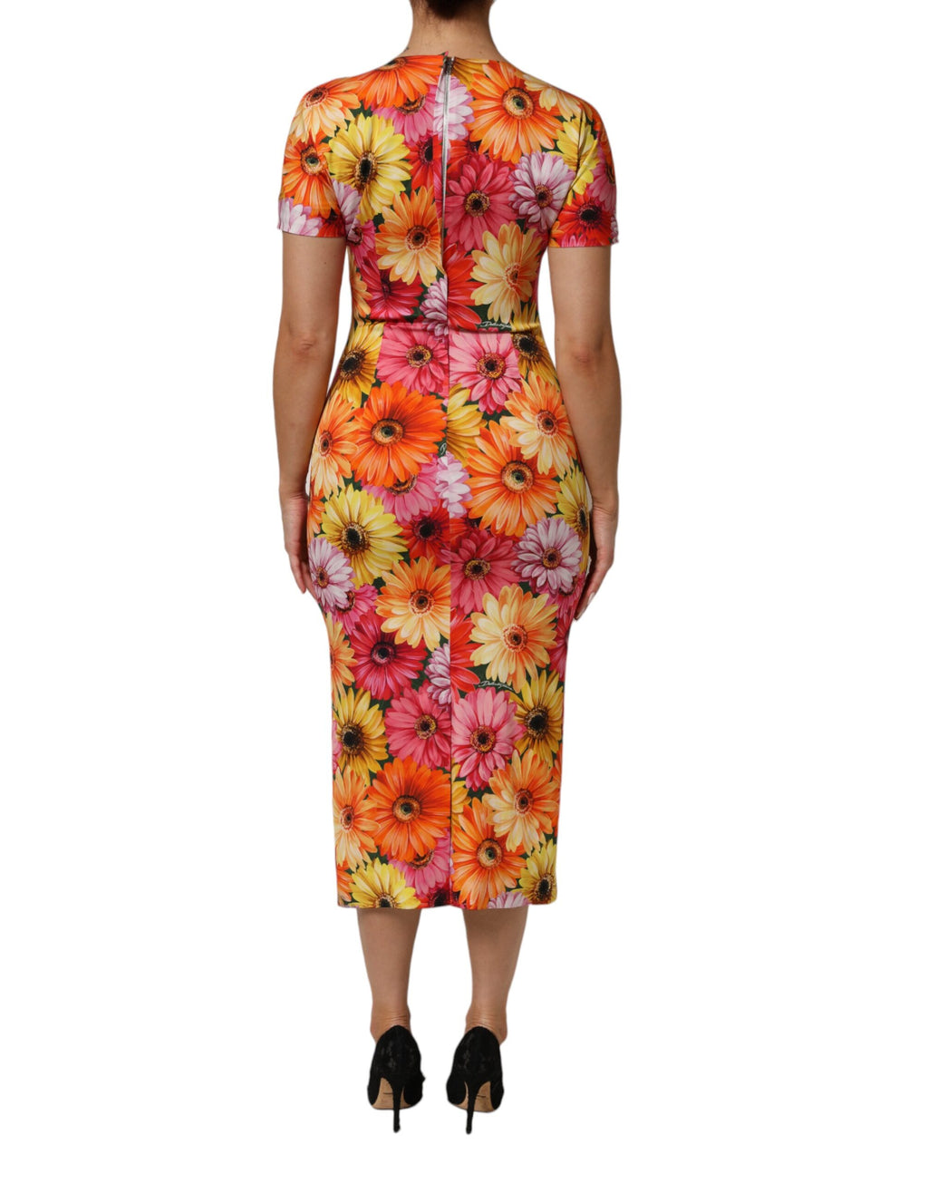 Robe midi en soie Dolce & Gabbana à imprimé floral multicolore, coupe ajustée et élégante.