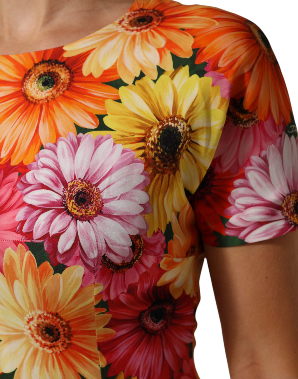 Robe midi en soie Dolce & Gabbana à imprimé floral multicolore, coupe ajustée et élégante.