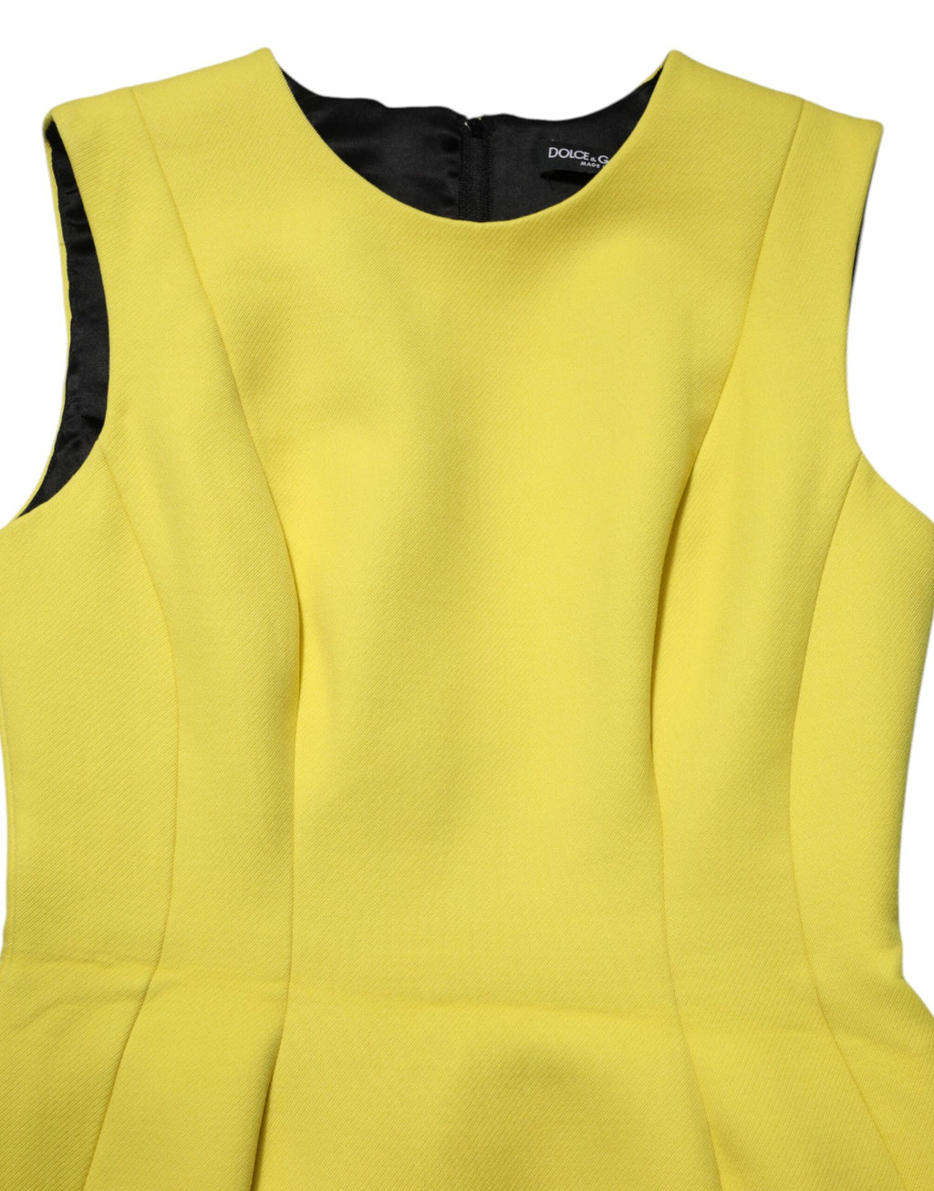 Robe courte jaune Dolce & Gabbana, coupe évasée et sans manches, en tissu léger pour un style élégant et moderne.