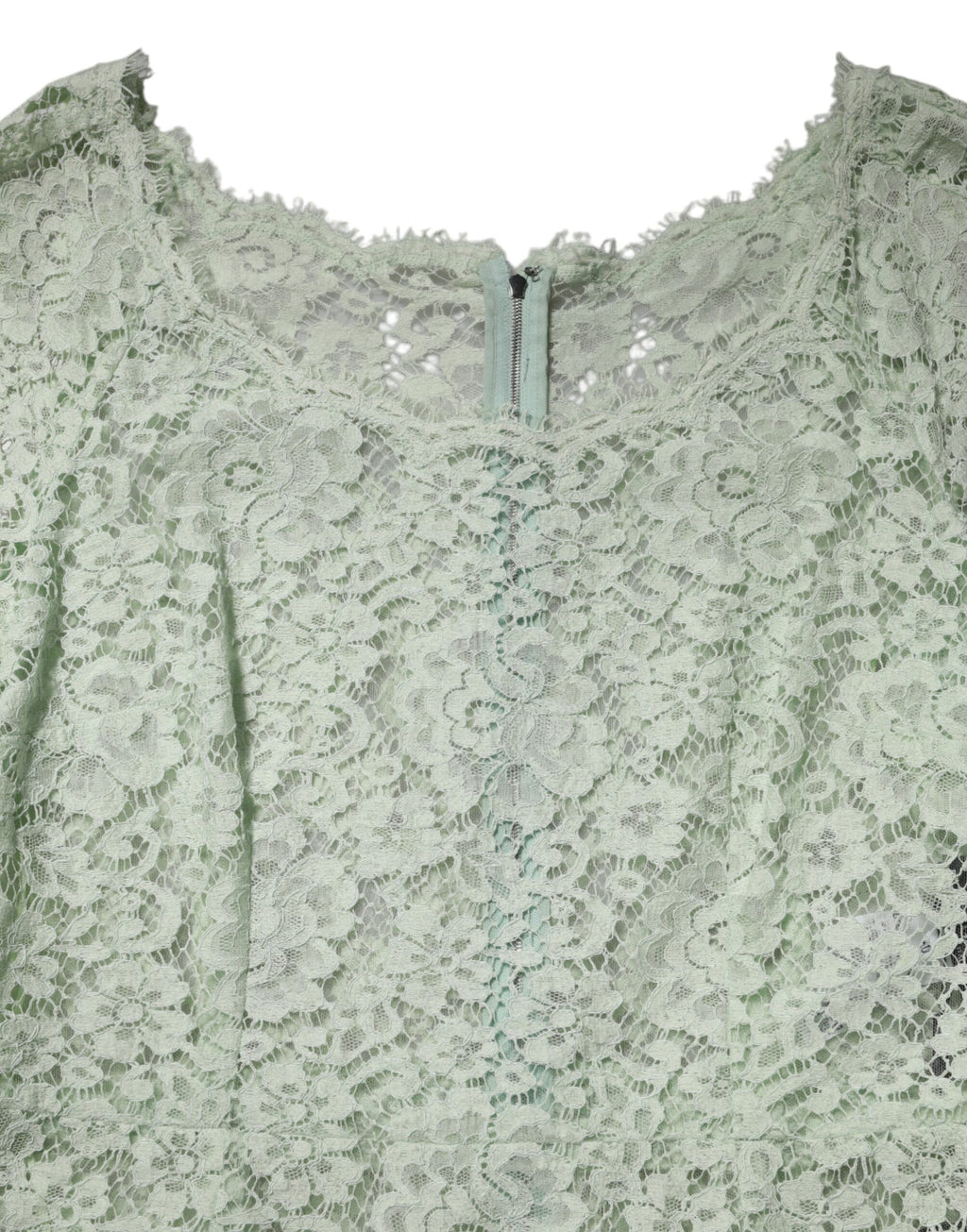 Robe midi en dentelle florale vert menthe de Dolce & Gabbana, avec finition en lace élégante.