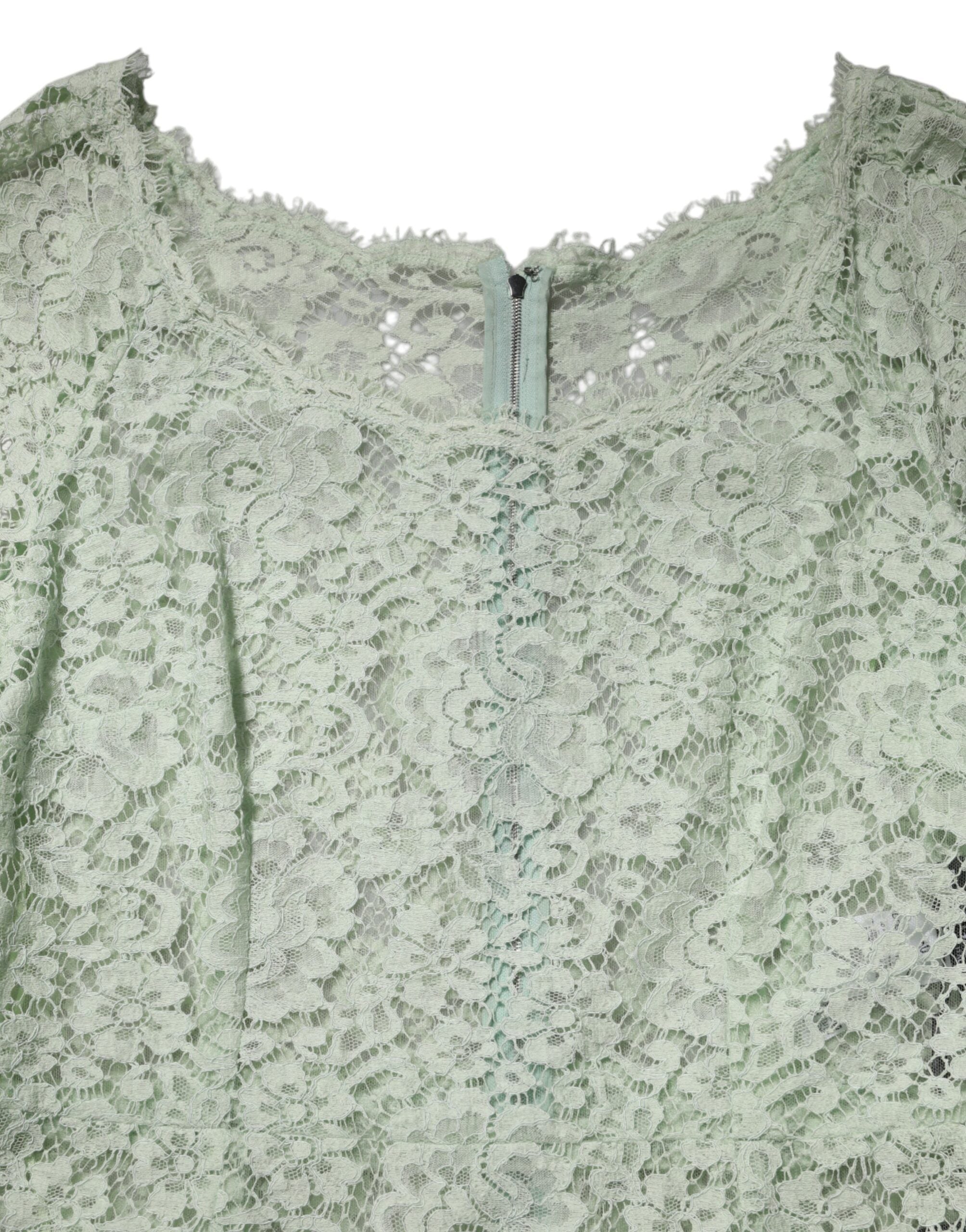 Robe midi en dentelle florale vert menthe de Dolce & Gabbana, avec finition en lace élégante.