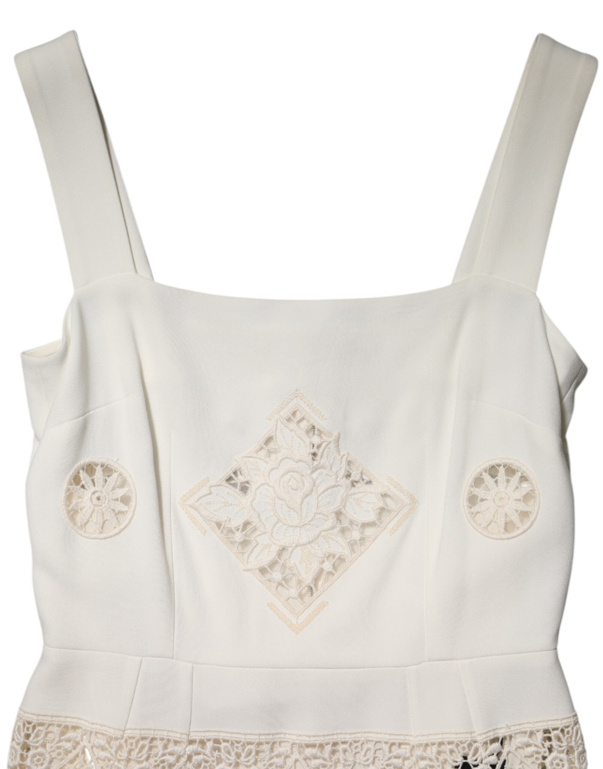 Robe midi sans manches en dentelle florale blanche de Dolce & Gabbana, élégante et sophistiquée.