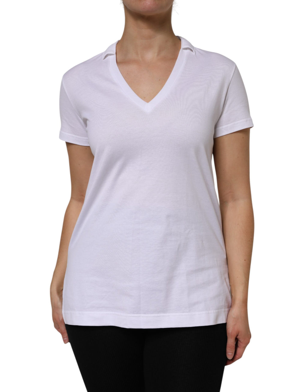 T-shirt Dolce & Gabbana blanc en coton à manches courtes avec col en V, vue de face.