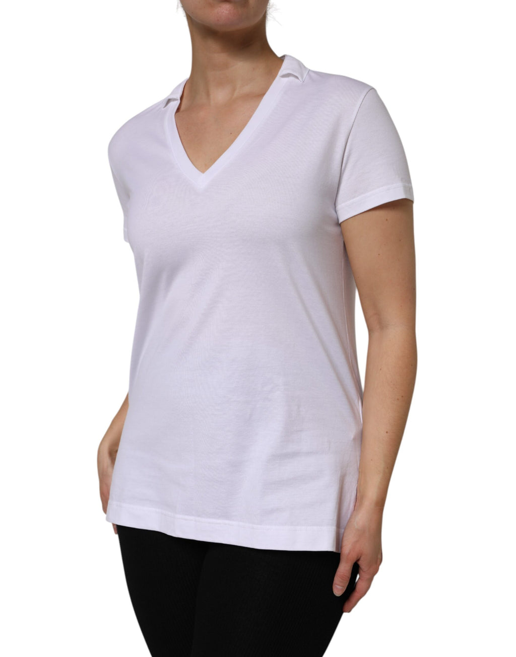 T-shirt blanc à manches courtes et col en V de Dolce & Gabbana, en coton, vue de face.