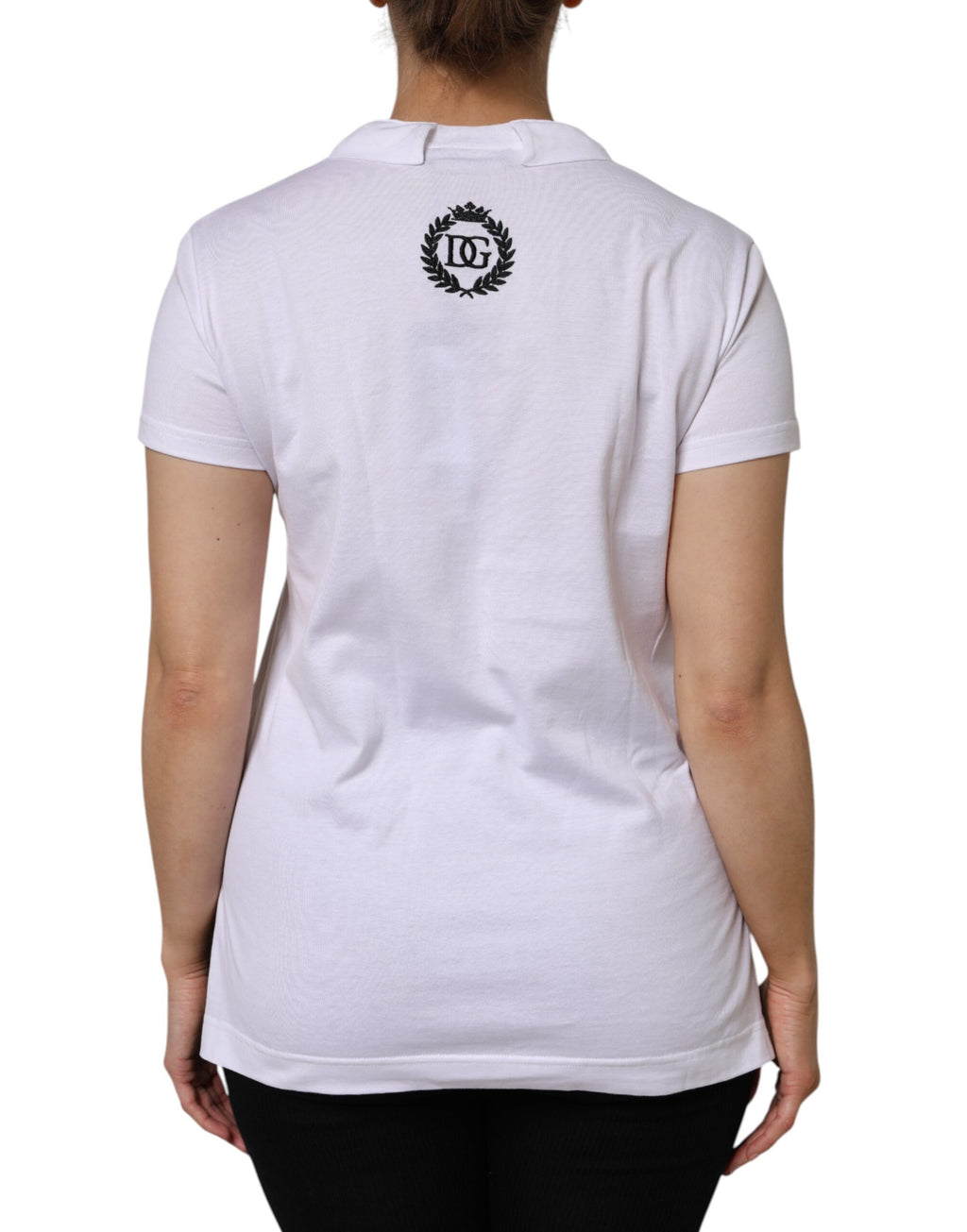 T-shirt blanc à manches courtes et col en V de Dolce & Gabbana, en coton, vue de face.