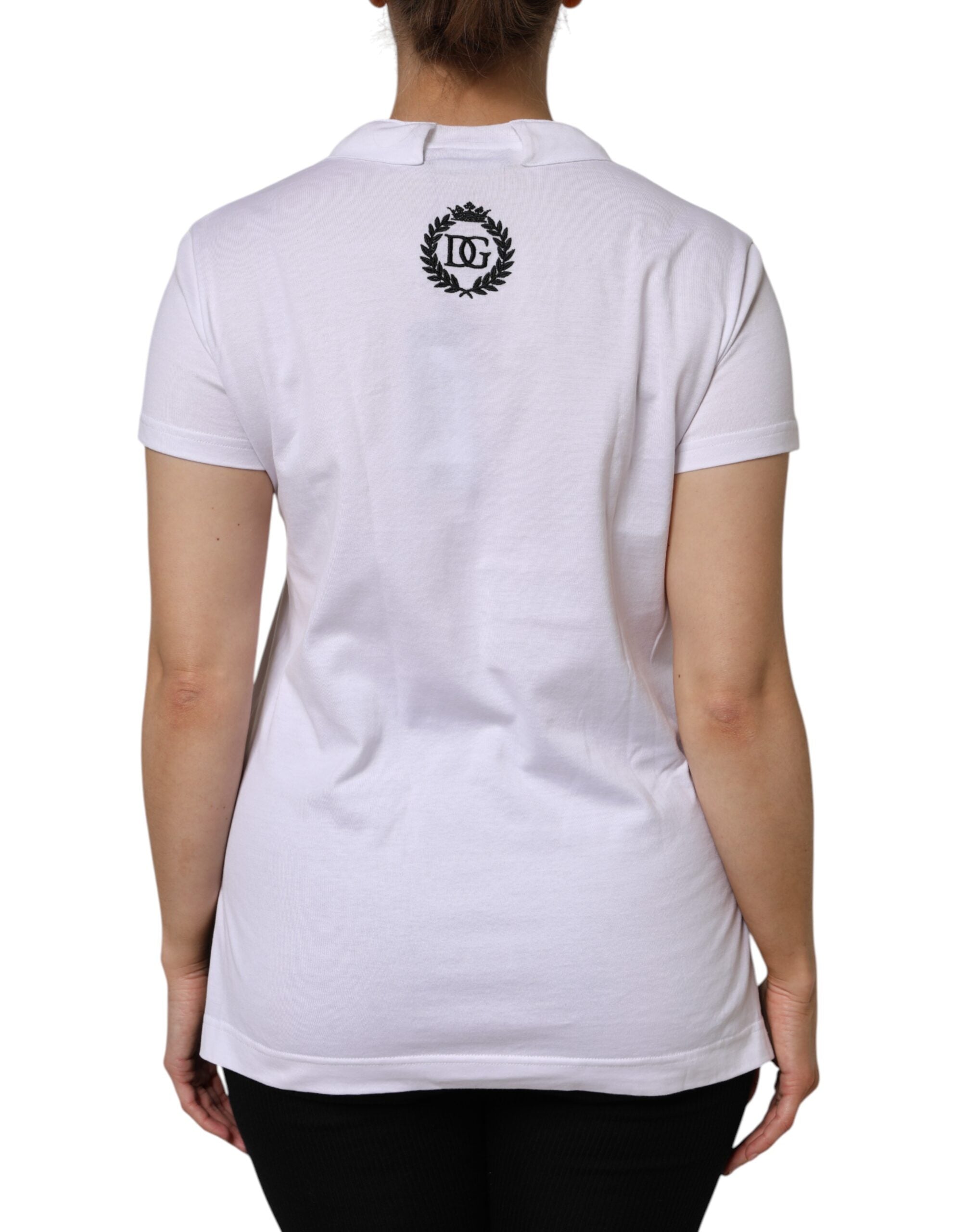 T-shirt blanc à manches courtes et col en V de Dolce & Gabbana, en coton, vue de face.