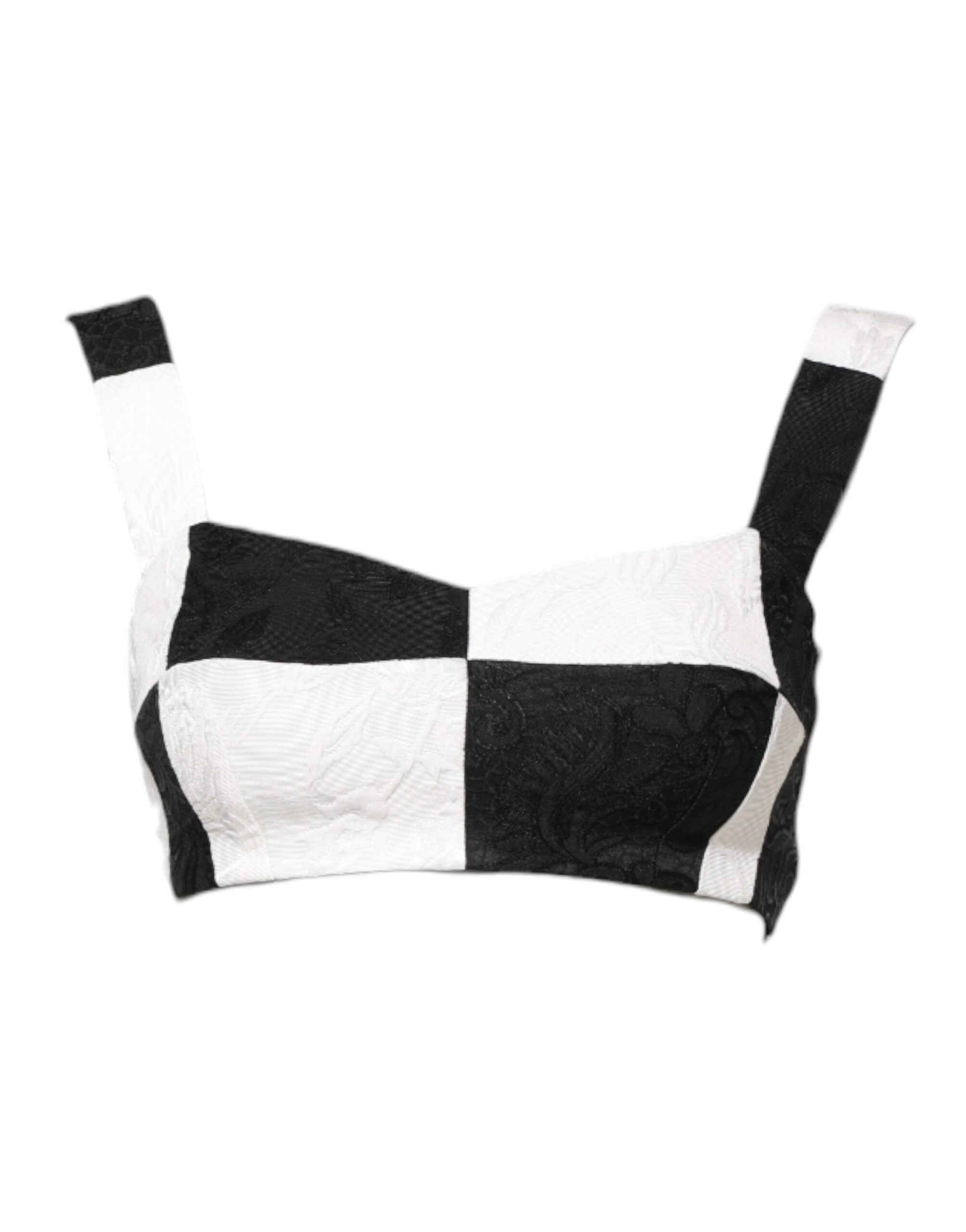 Haut bustier corset noir et blanc Dolce & Gabbana, coupe courte, détails structurés, tissu élégant et moderne.
