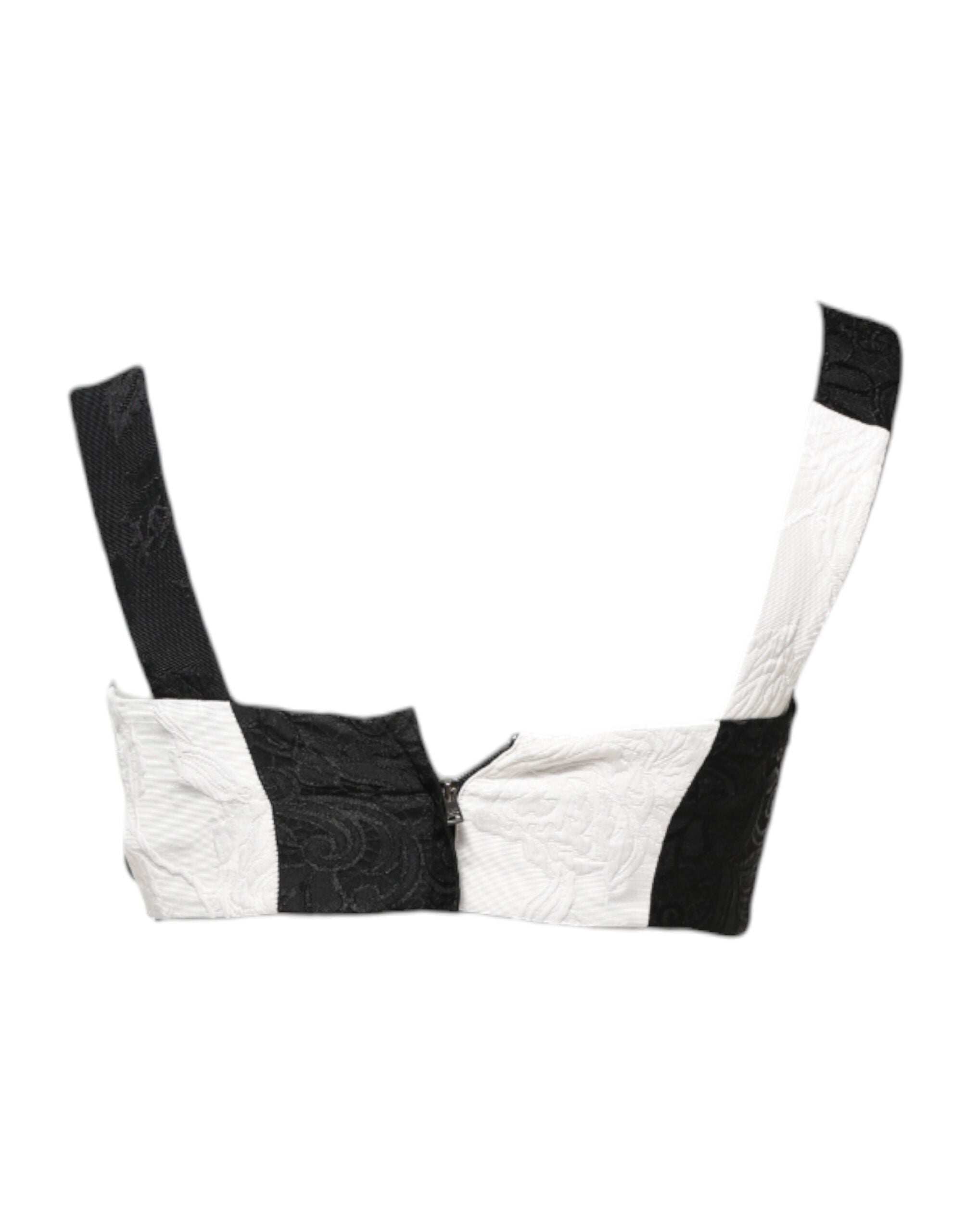 Top bustier court noir et blanc Dolce & Gabbana en tissu ajusté avec bretelles fines et détails élégants.