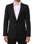 Veste blazer noire à rayures Dolce & Gabbana Martini avec bouton unique, élégante et ajustée, vue de face sur fond neutre.