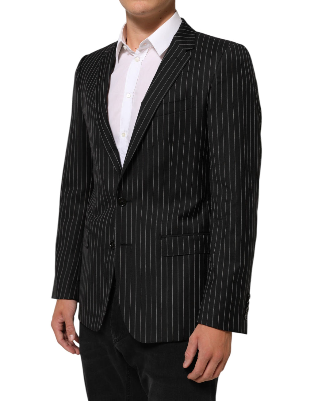Veste blazer noire à rayures Dolce & Gabbana Martini avec un bouton, élégante et élégante, pour un style sophistiqué.