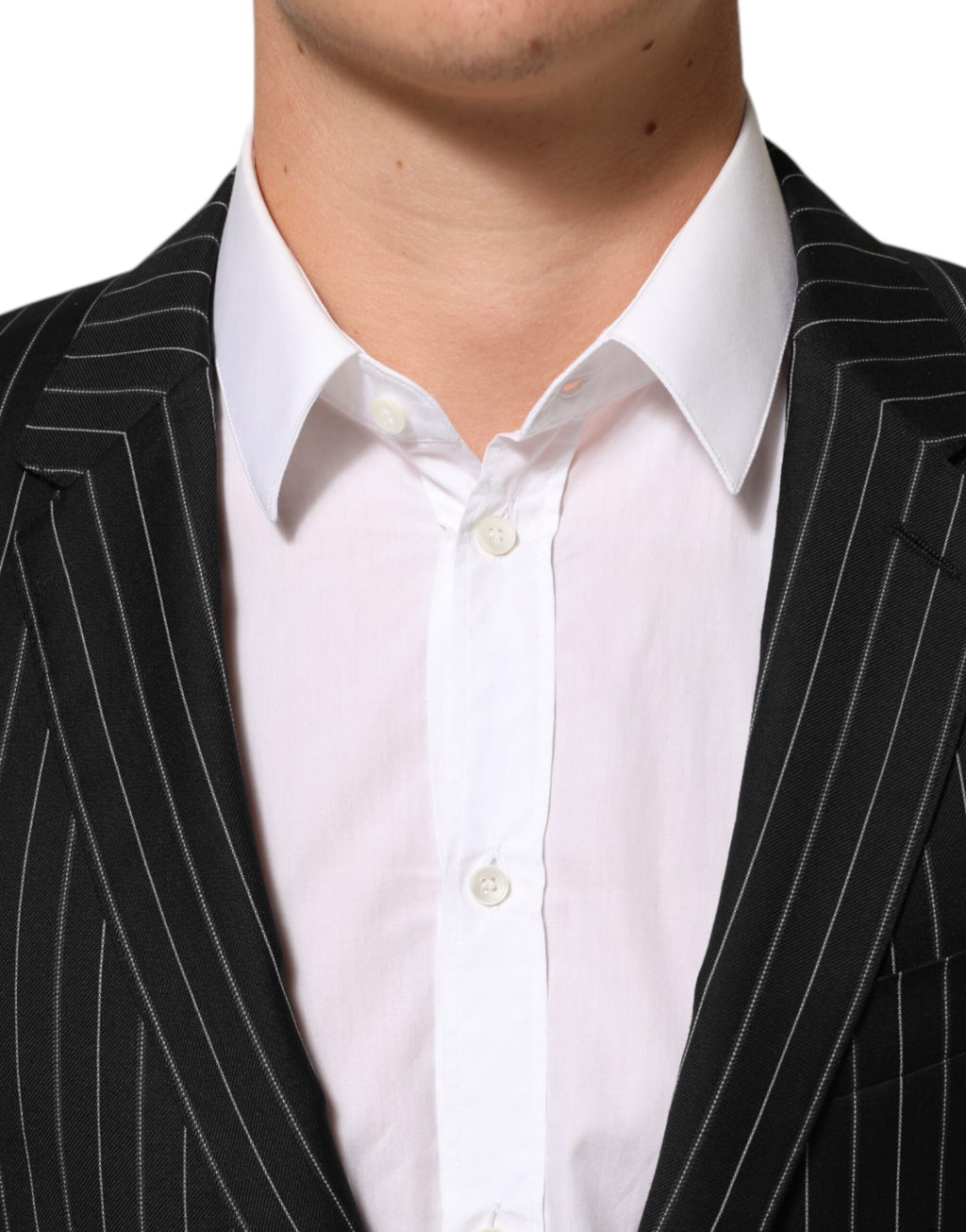 Blazer noir à rayures Dolce & Gabbana Martini avec un bouton, veste élégante pour homme.