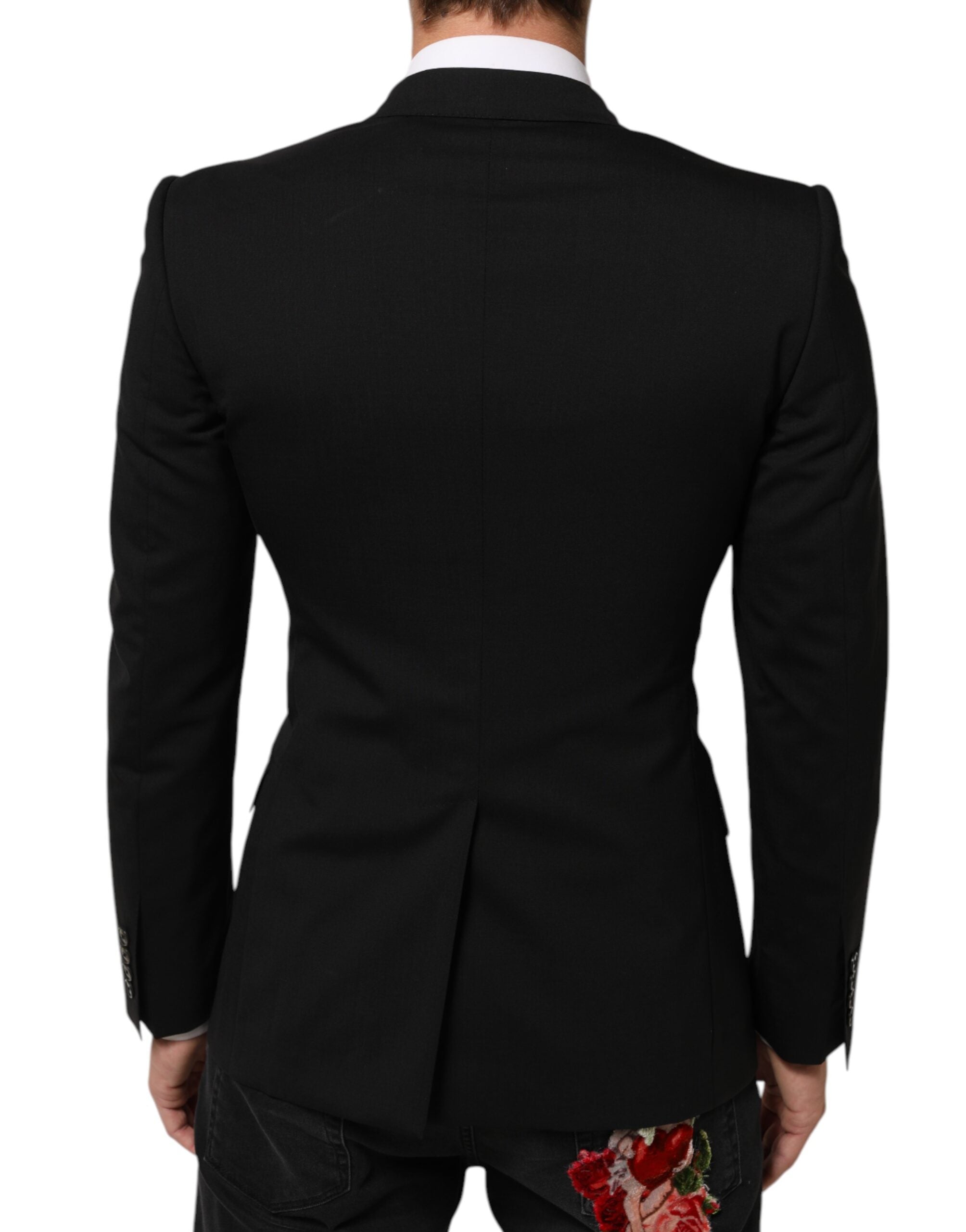 Veste blazer noire Dolce & Gabbana Sicilia à double boutonnage, élégante avec coupe structurée et détails sophistiqués.
