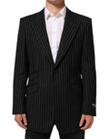 Veste blazer noire à rayures Dolce & Gabbana avec deux boutons, élégante et ajustée, pour un style sophistiqué.