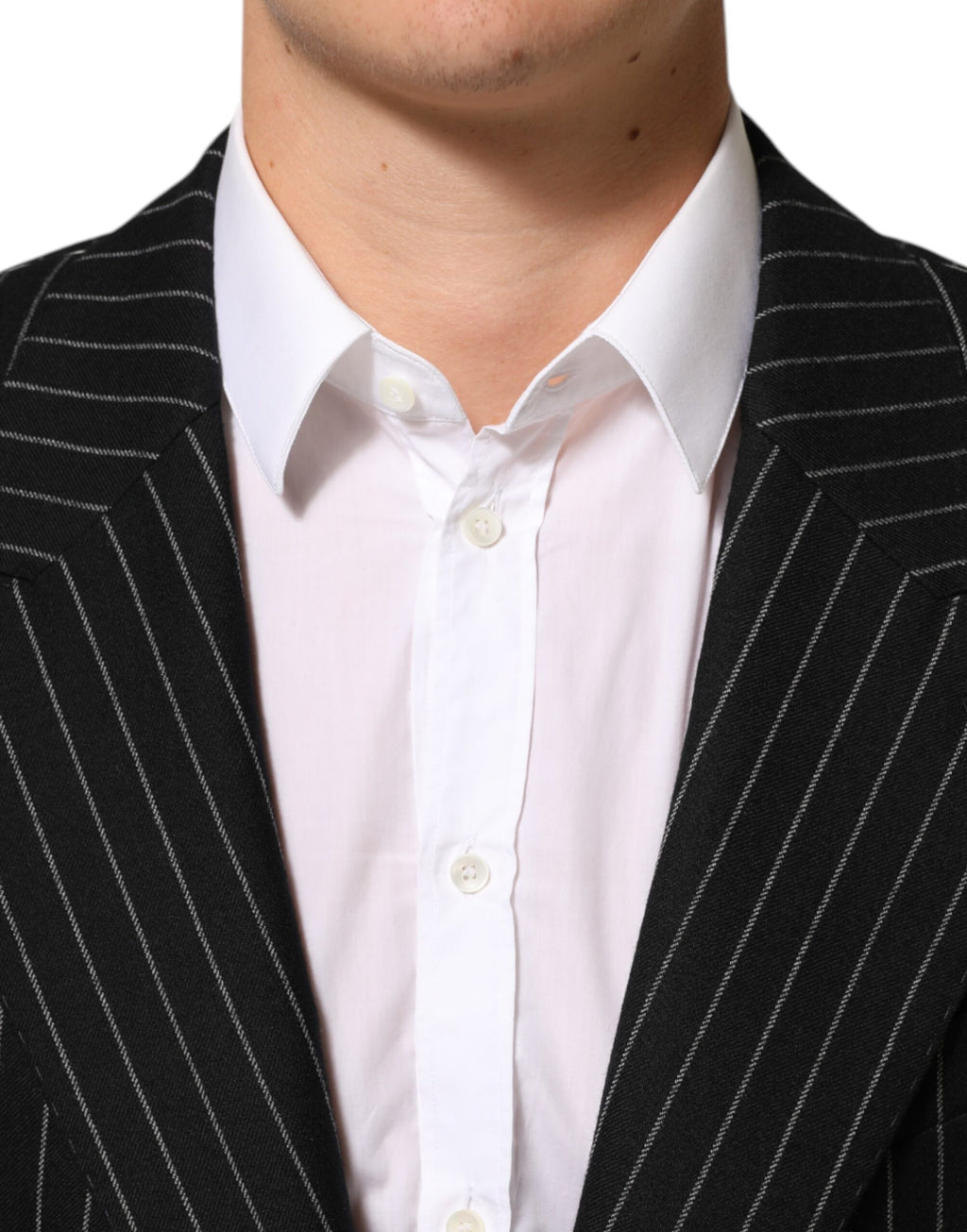 Veste blazer Dolce & Gabbana noire à rayures avec deux boutons, élégante et stylée, vue de face.