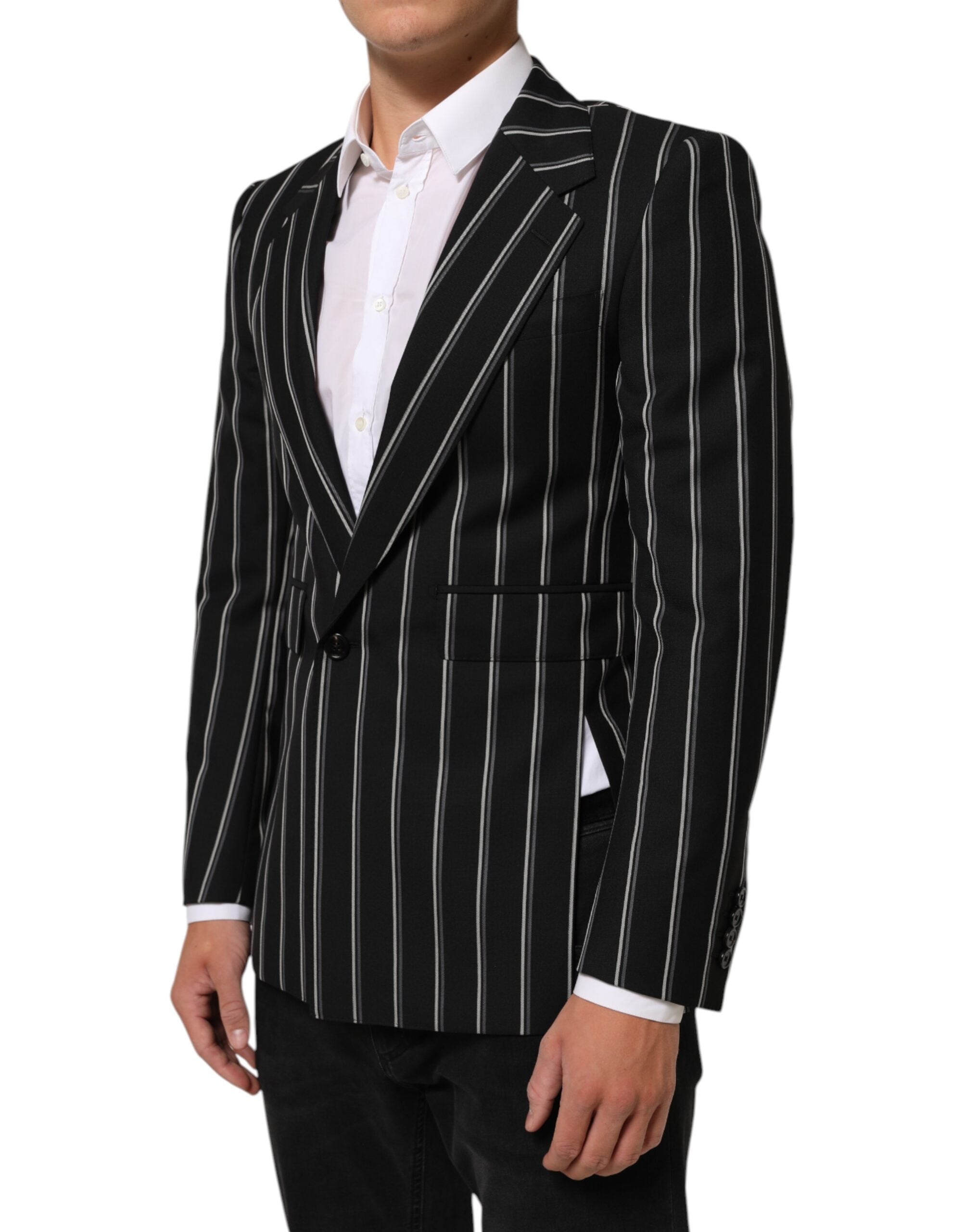 Veste blazer noire à rayures Dolce & Gabbana Sicilia avec un bouton, veste élégante pour homme.