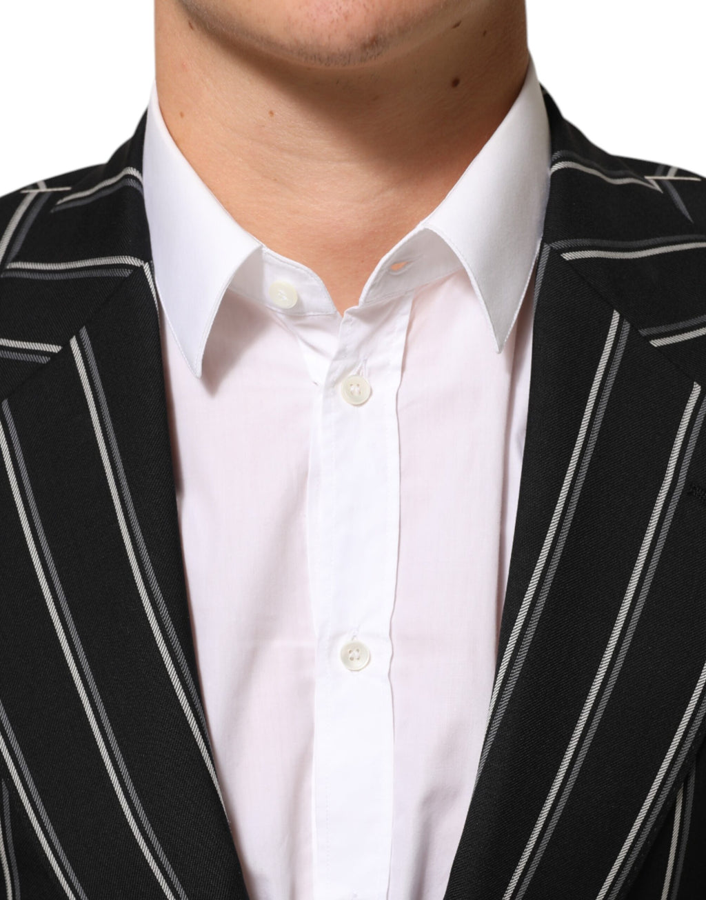 Veste blazer noire à rayures Dolce & Gabbana Sicilia avec un bouton unique, coupe élégante et détails sophistiqués.