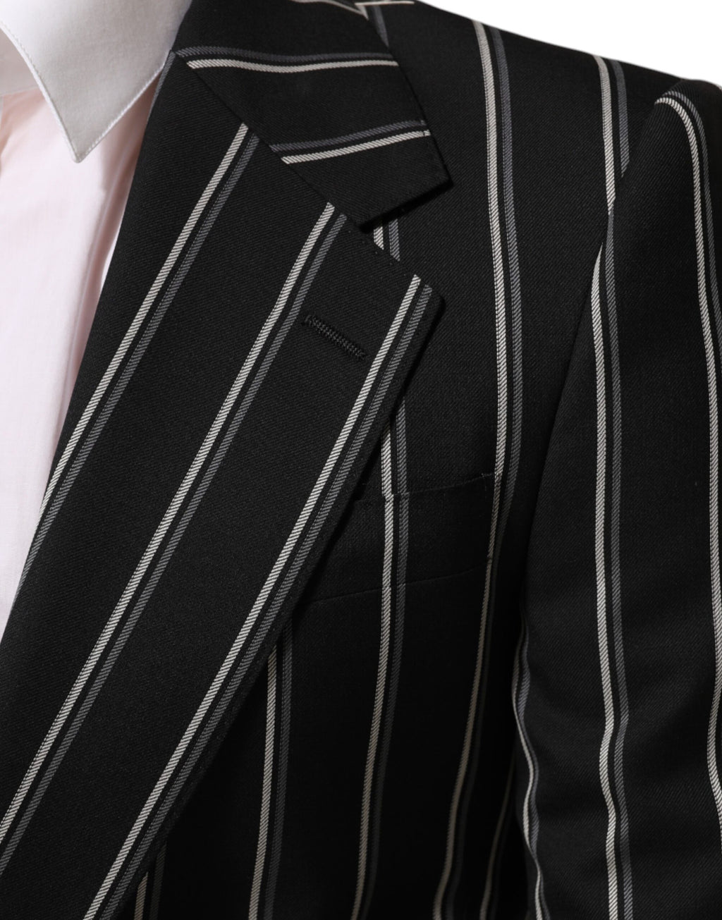 Blazer homme Dolce & Gabbana noir à rayures Sicilia, blazer avec un bouton, élégant et classique.