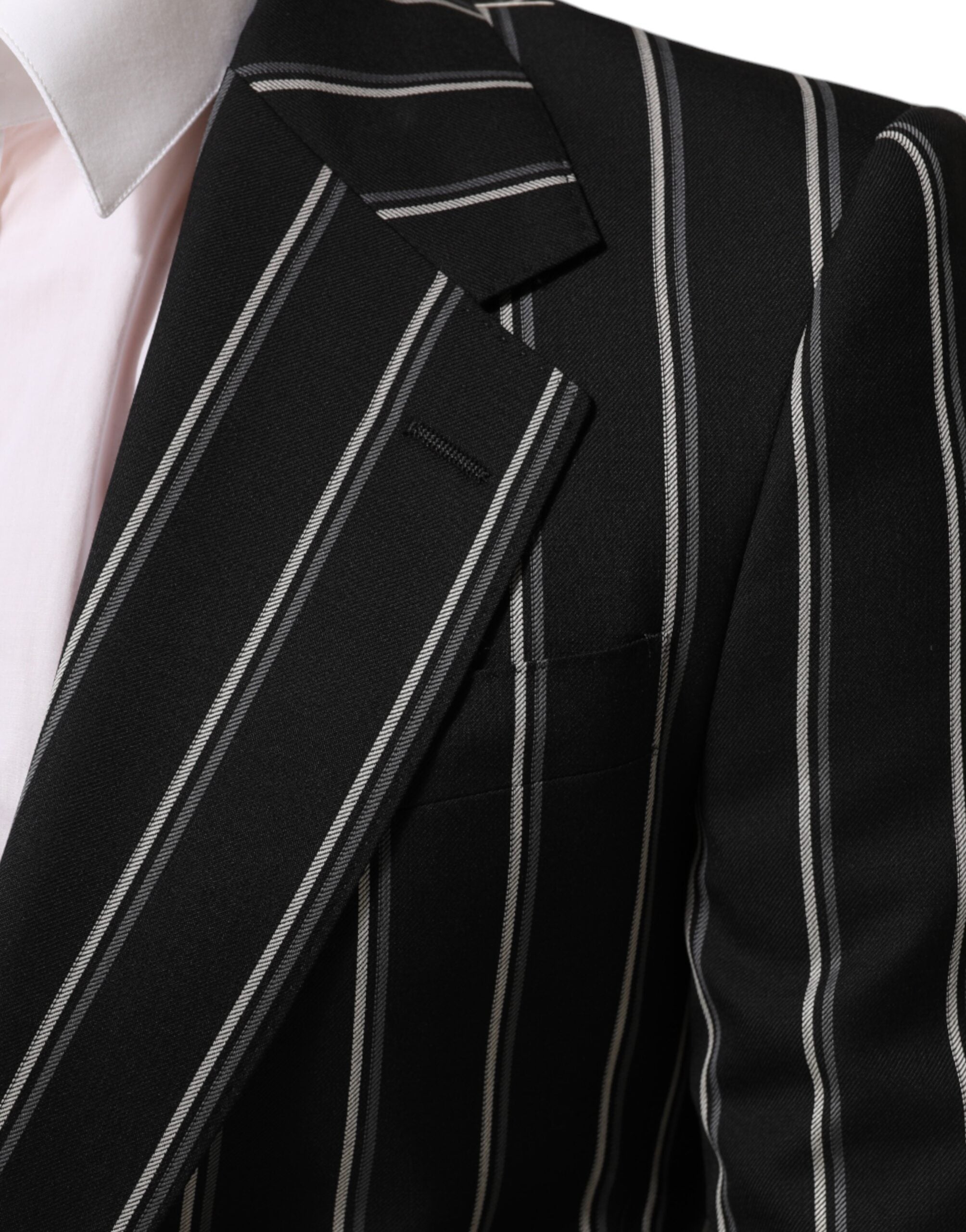 Blazer homme Dolce & Gabbana noir à rayures Sicilia, blazer avec un bouton, élégant et classique.