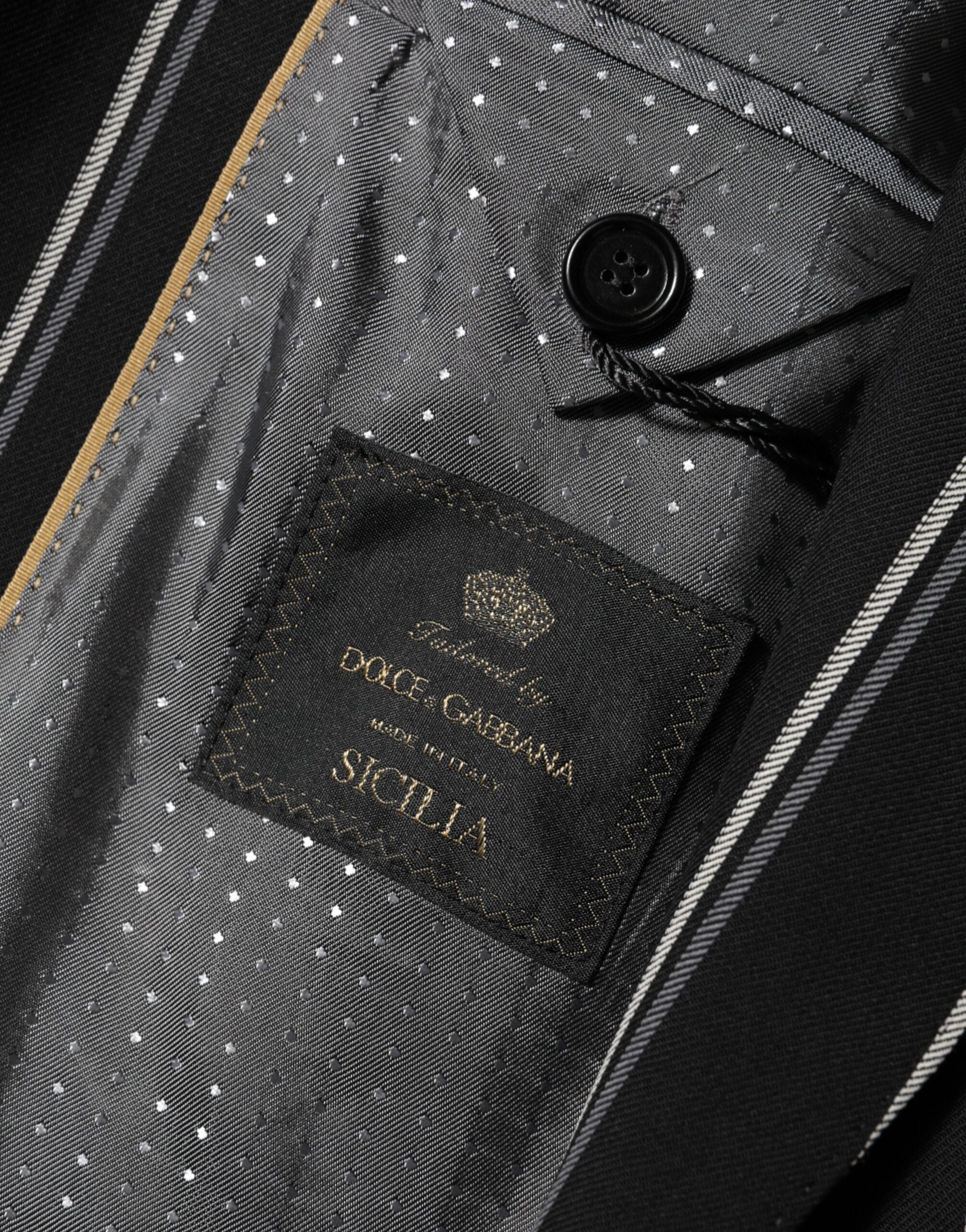 Veste blazer noire à rayures Dolce & Gabbana Sicilia 1 bouton, style élégant et moderne, visible en détail sur l'image.