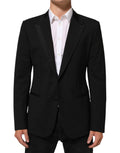 Costume homme Dolce & Gabbana en laine noire avec deux boutons, veste blazer élégante et sophistiquée.
