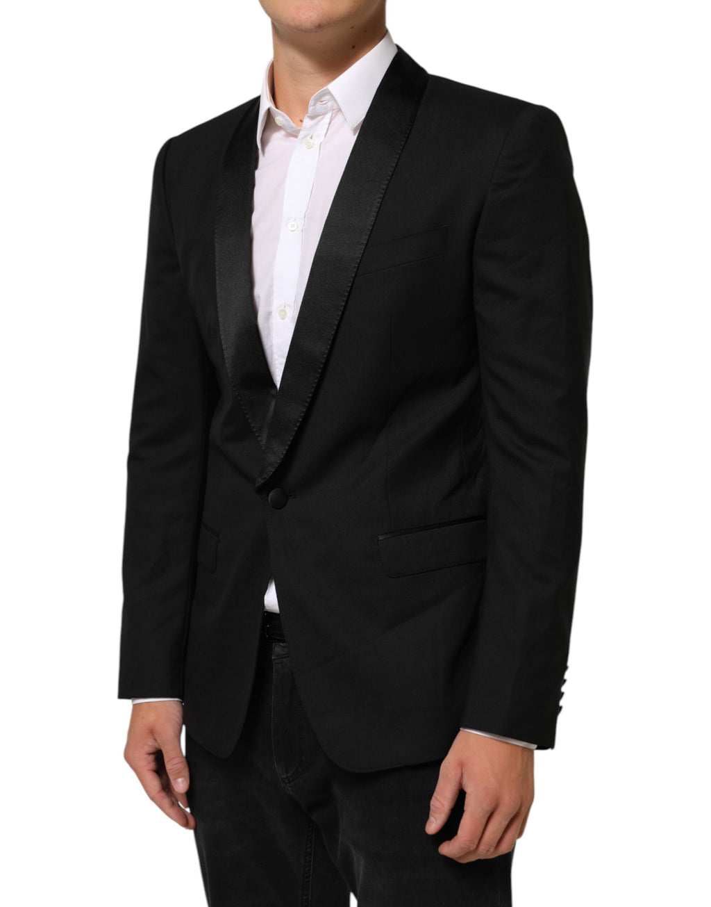 Veste blazer noire Dolce & Gabbana Martini à un bouton, élégante et sophistiquée, vue de face.