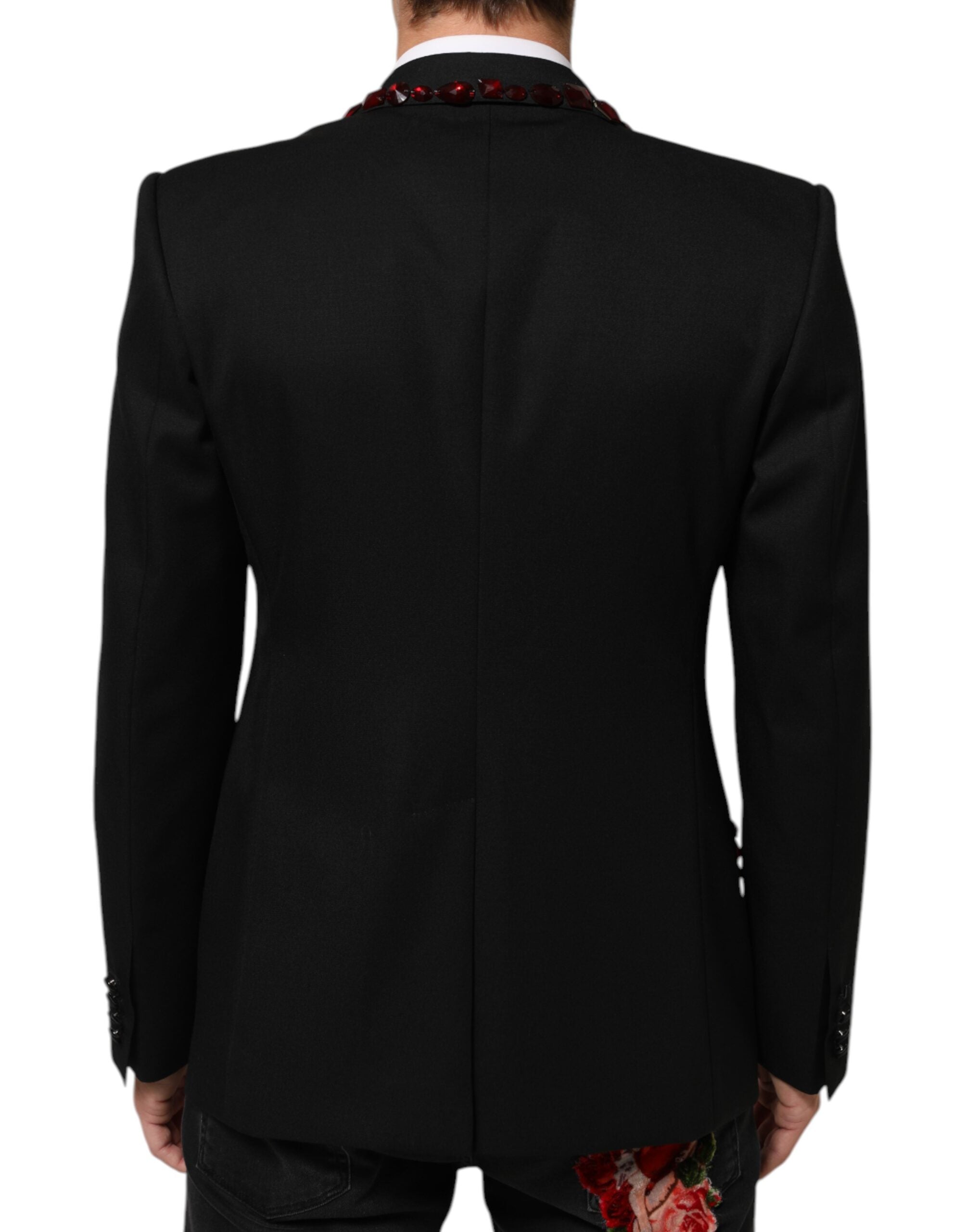 Costume homme noir Dolce & Gabbana Sicilia avec cristaux, blazer élégant et sophistiqué en tissu de qualité.