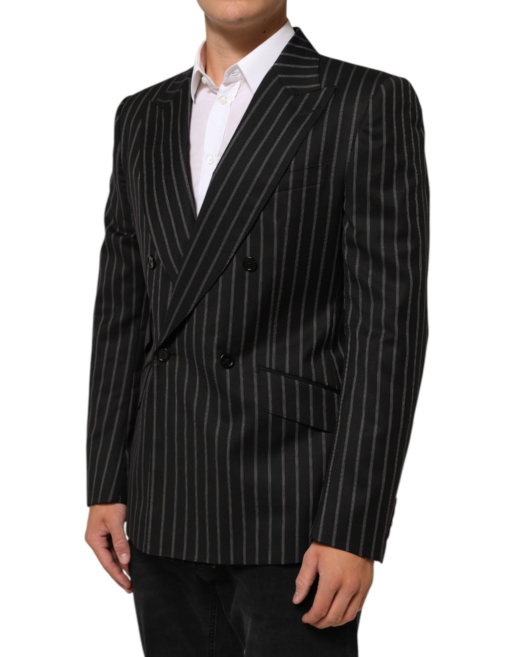 Veste blazer Dolce & Gabbana Sicilia à rayures noires avec un bouton, élégante et ajustée.