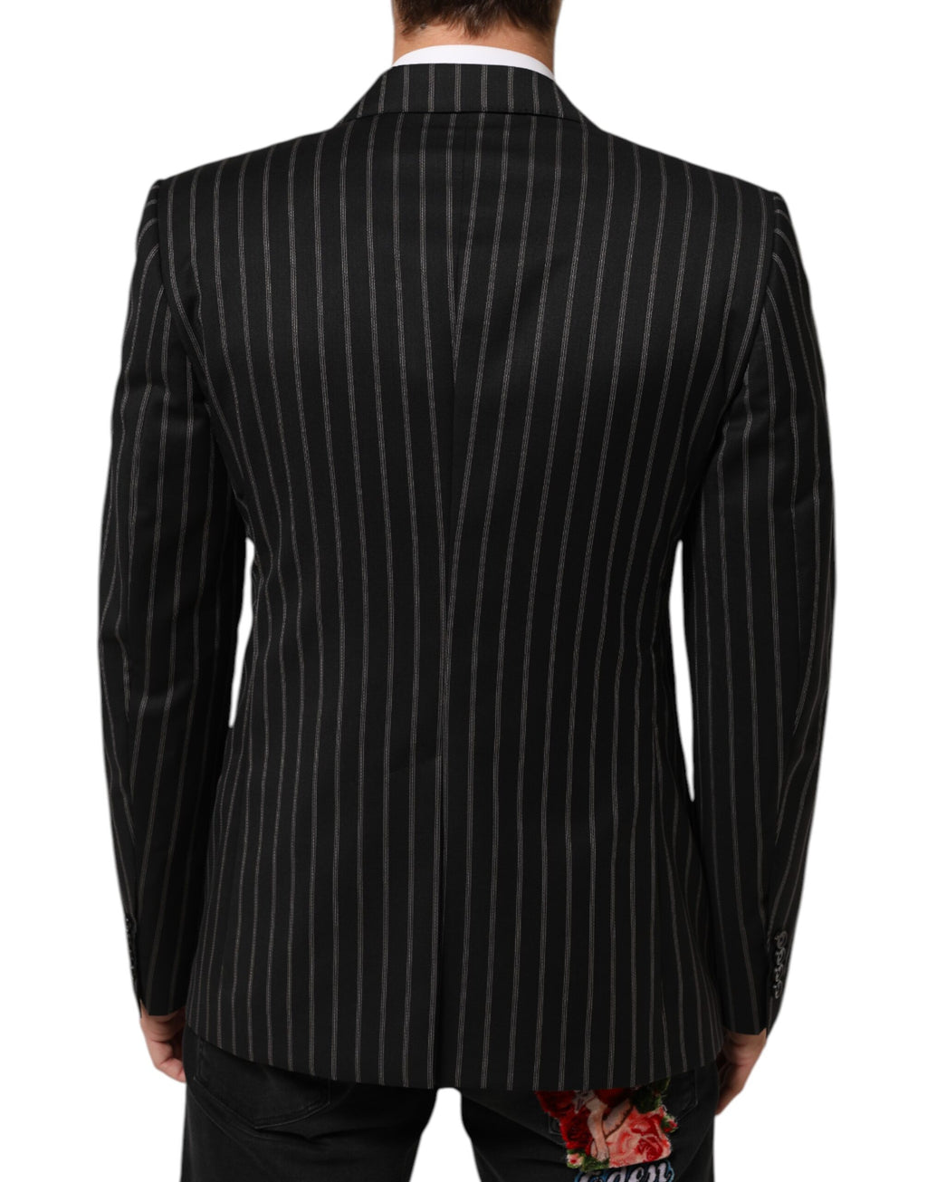 Blazer noir à rayures Dolce & Gabbana Sicilia avec un bouton, veste élégante pour homme.