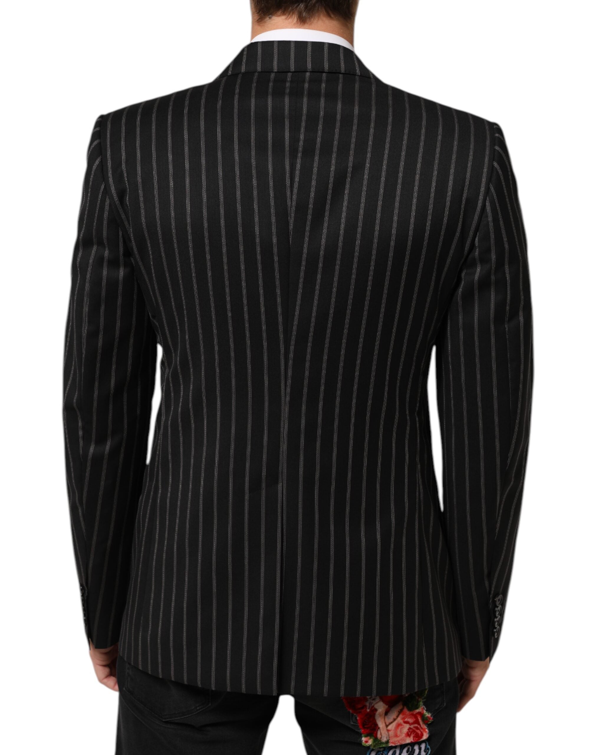 Blazer noir à rayures Dolce & Gabbana Sicilia avec un bouton, veste élégante pour homme.