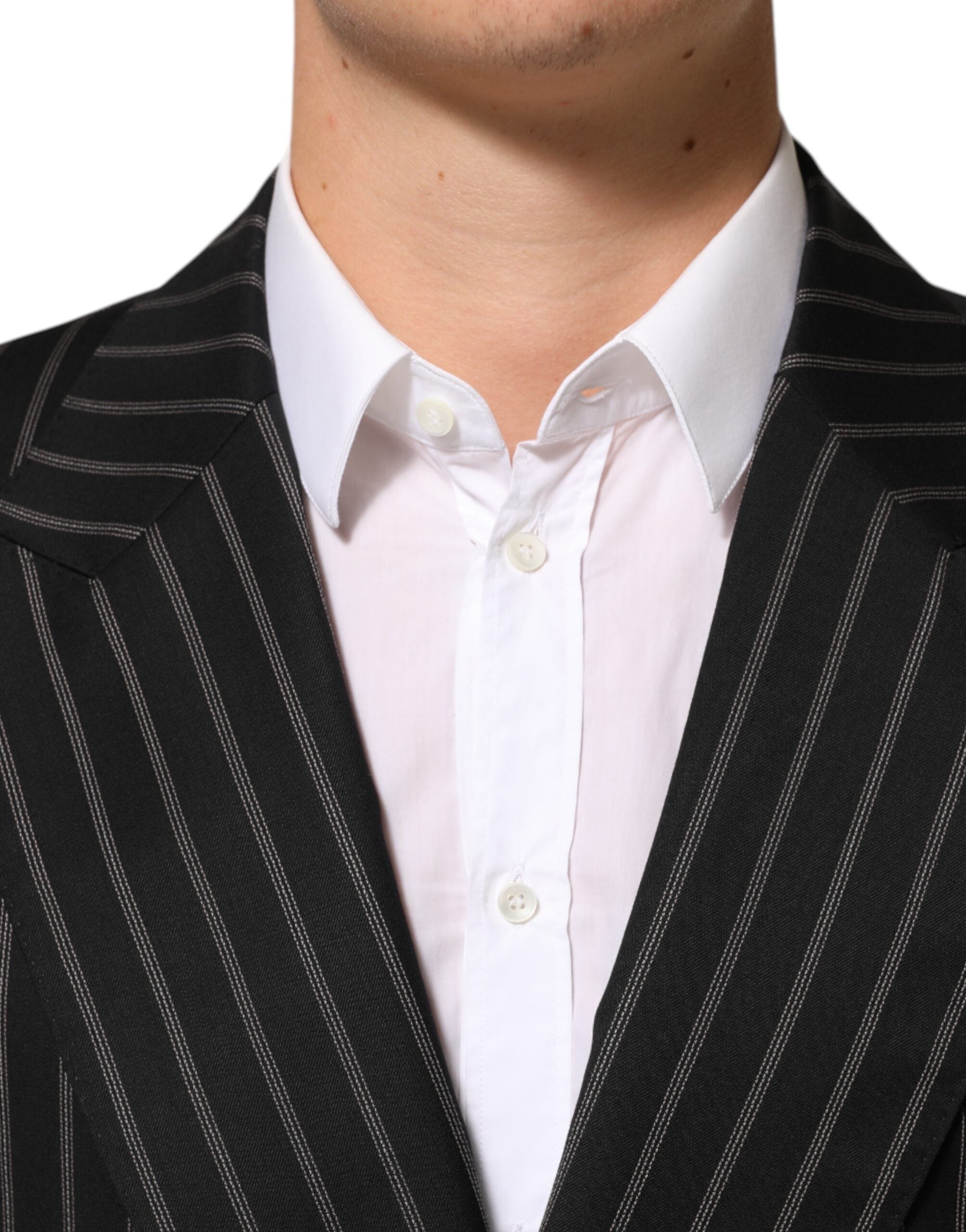 Blazer noir à rayures Dolce & Gabbana Sicilia avec un bouton, vue de face sur un fond neutre.