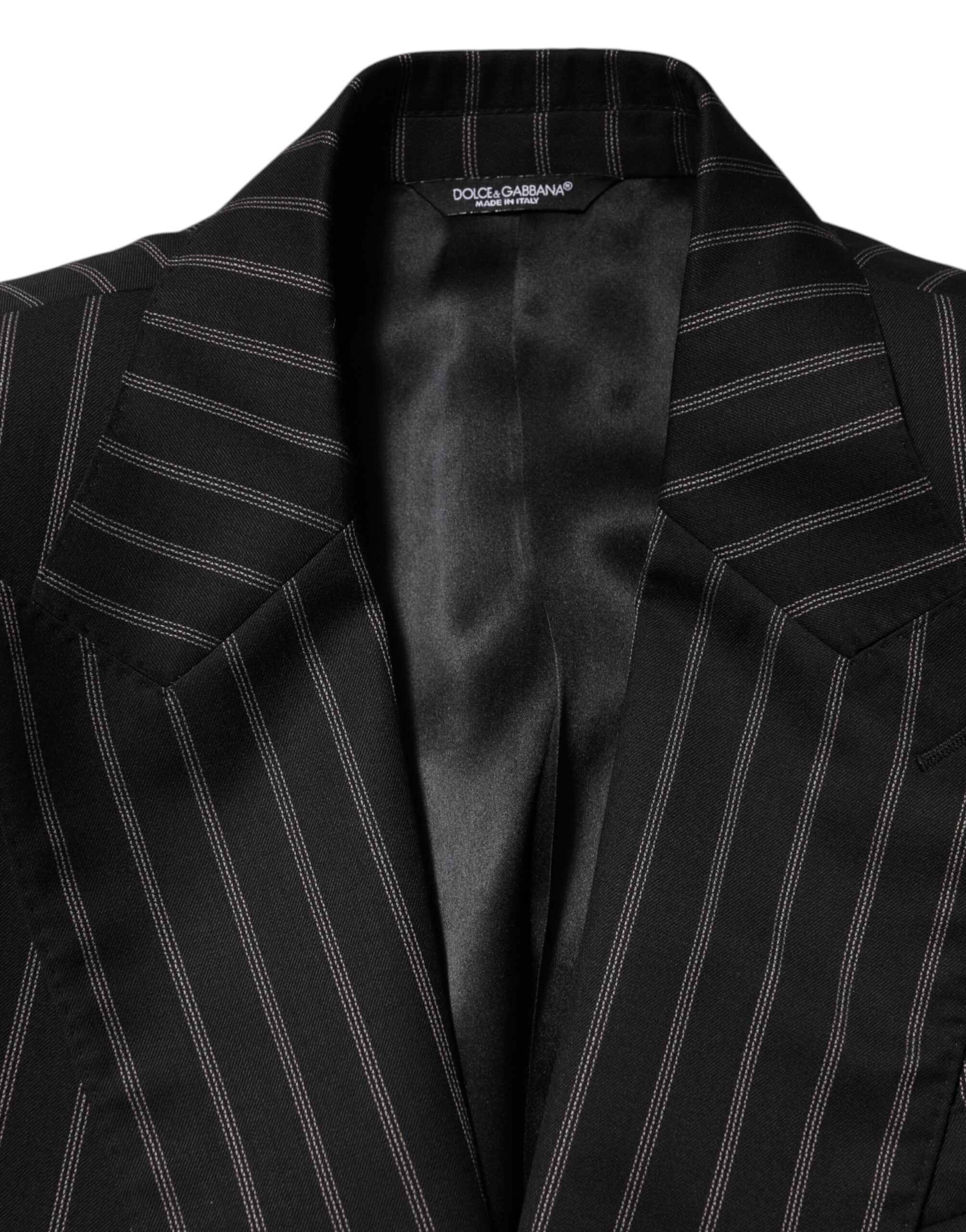 Blazer noir à rayures noires Dolce & Gabbana Sicilia avec un bouton, veste élégante en tissu de costume.