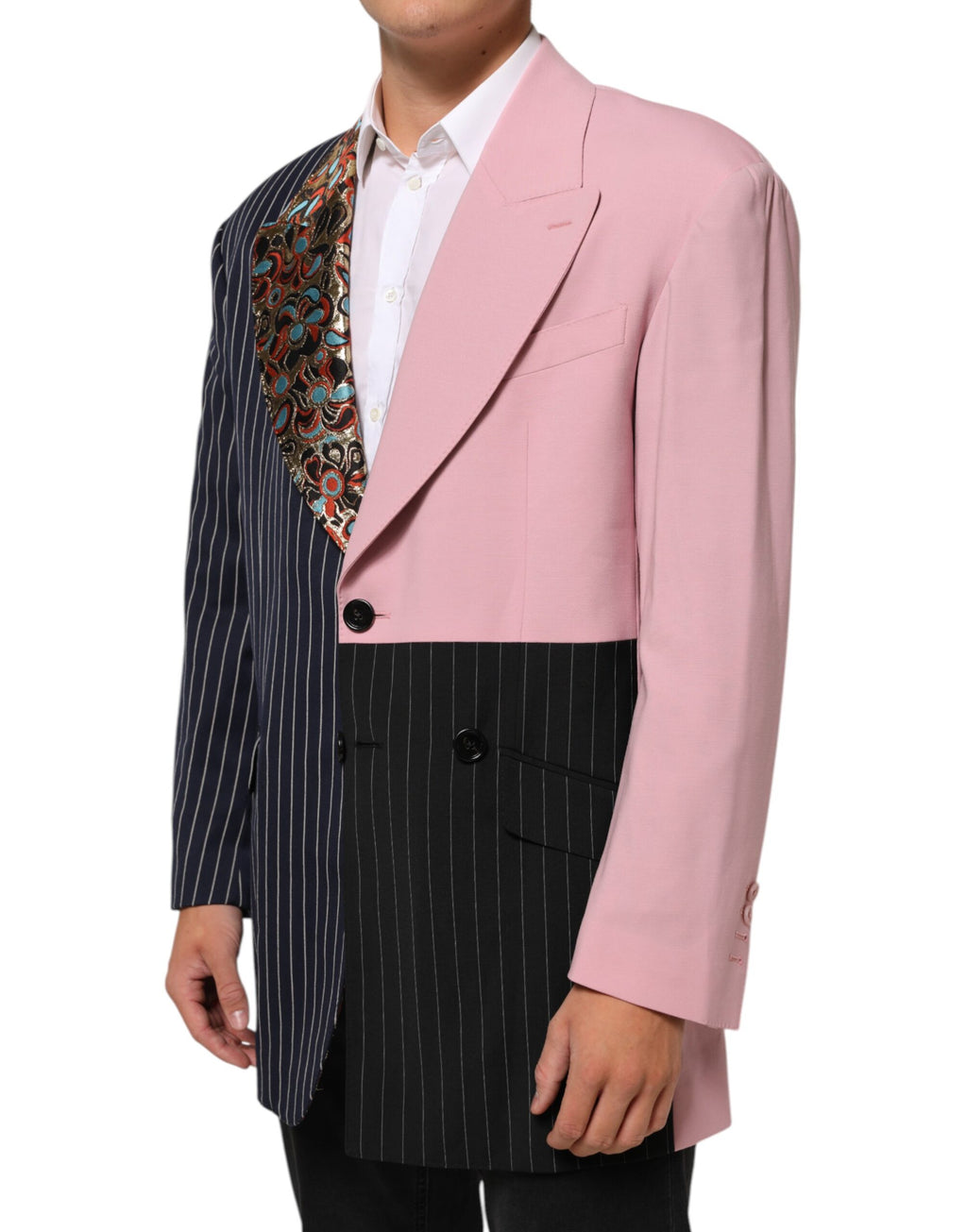 Veste blazer Dolce & Gabbana à patchwork multicolore, coupe croisée simple, élégante et tendance.