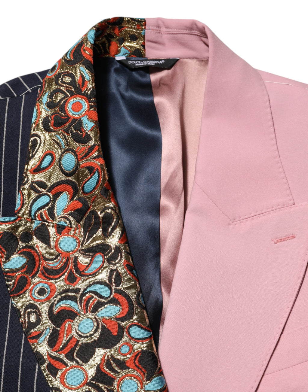 Veste blazer Dolce & Gabbana en patchwork multicolore à un seul bouton, style élégant et tendance.