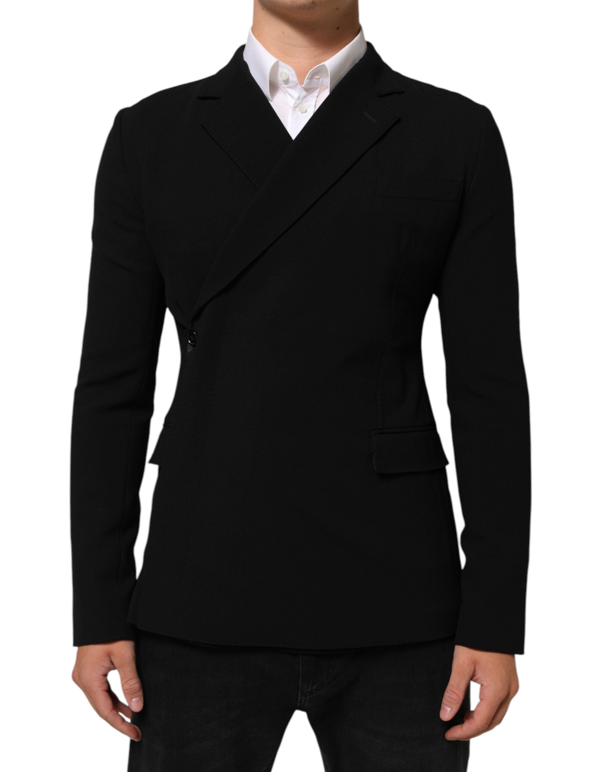 Veste blazer pour homme Dolce & Gabbana en laine noire, à double boutonnage, style élégant et classique.