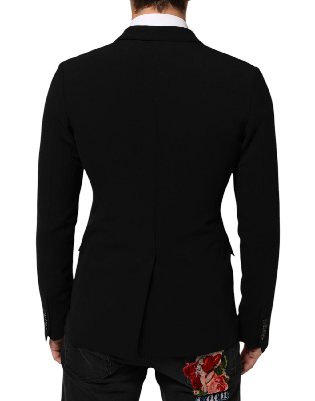 Veste blazer homme Dolce & Gabbana en laine noire à double boutonnage, style élégant et moderne.