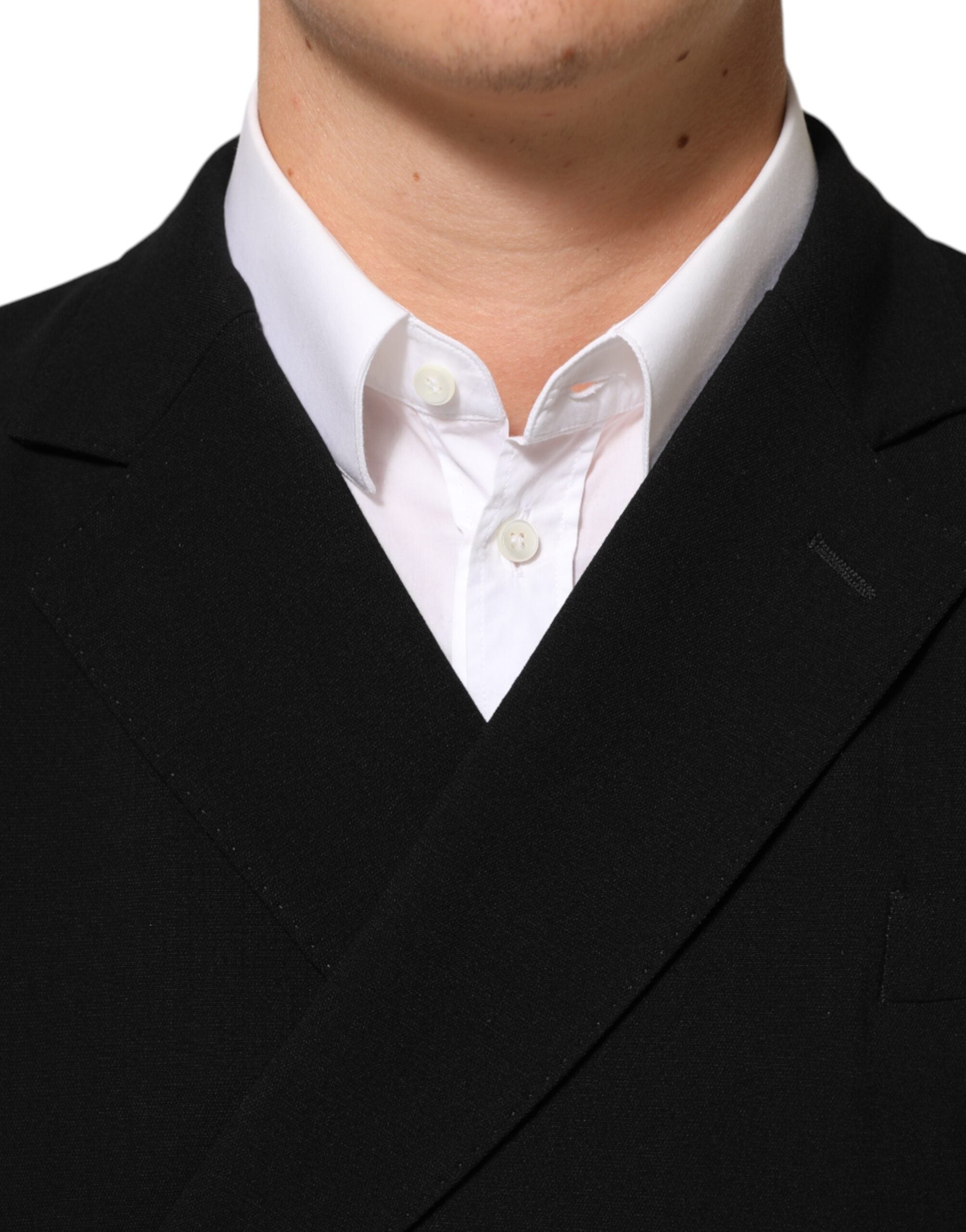 Veste blazer pour homme Dolce & Gabbana en laine noire, double boutonnage, style élégant et classique.