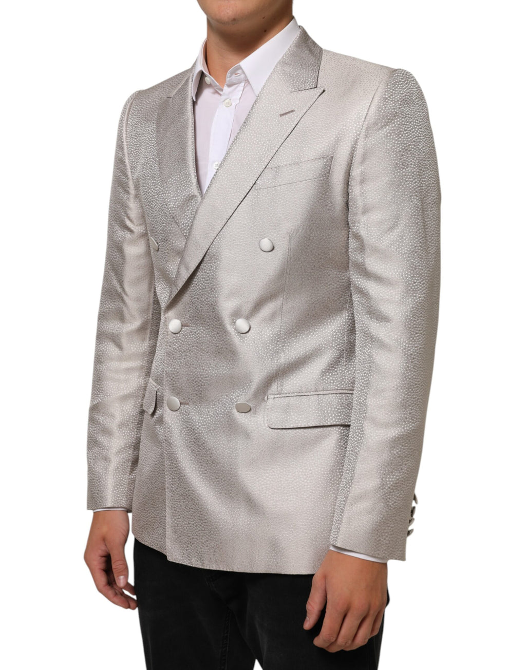 Veste blazer beige Dolce & Gabbana Martini à double boutonnage, élégante et structurée, sur un mannequin.